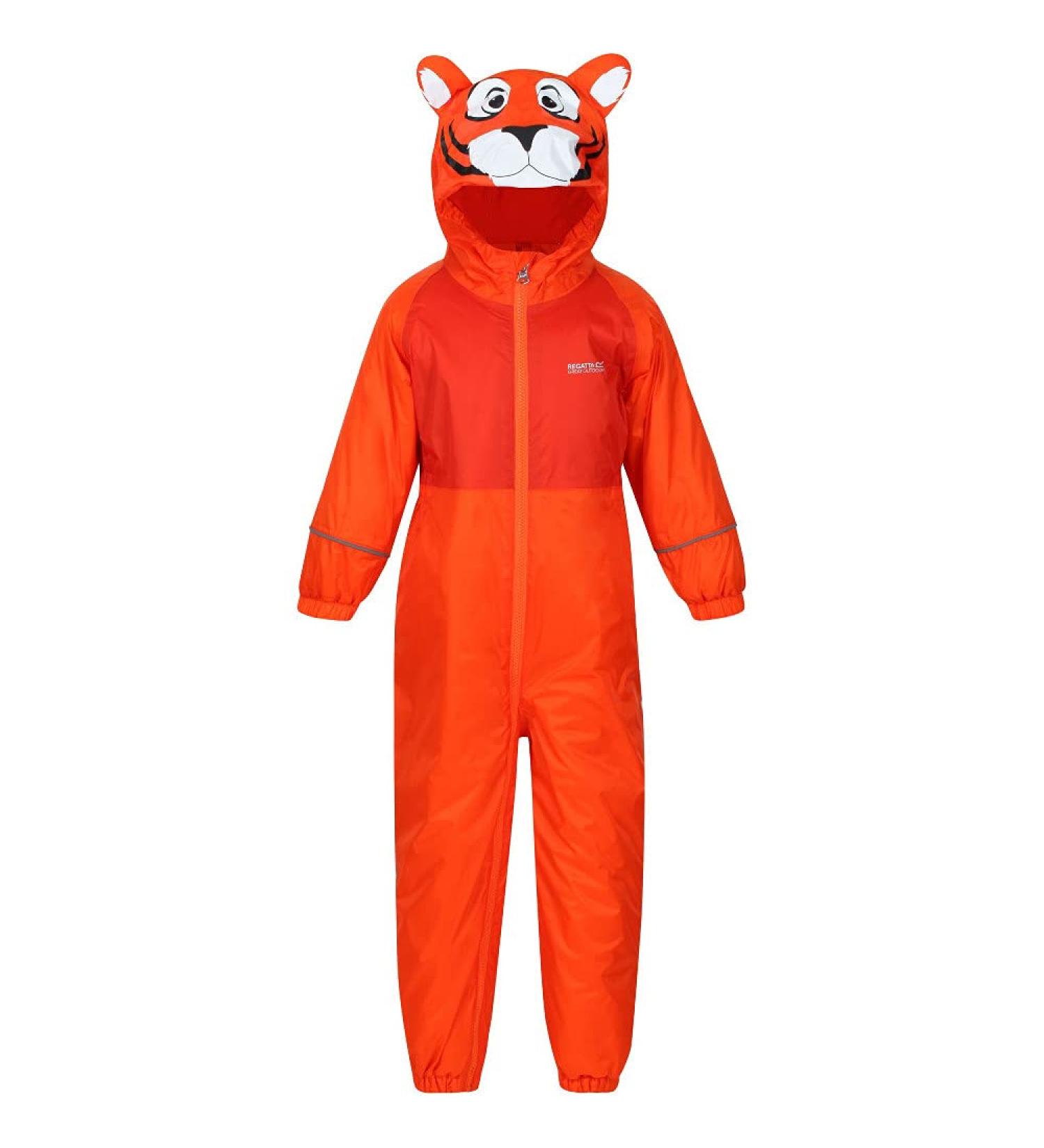Regatta Kids Mudplay III Waterproof Insulated Animal All-in-one Suit 2-3 Years Blaze Orange Tiger - Buy Online on GoSupps.com