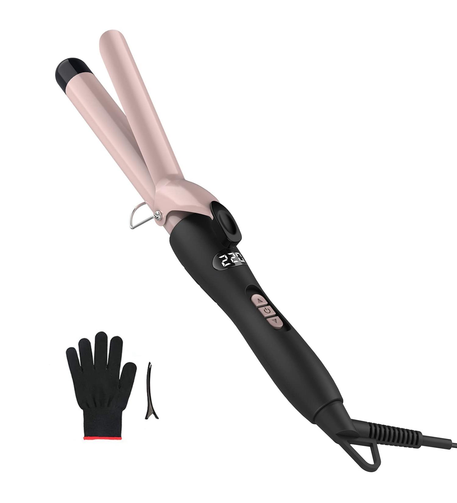 Pretfy 25mm Hair Curling Tongs - Ceramic Tourmaline Wand with LCD Display, Adjustable Temperature, Quick Heating - Anti-scald & Auto Shut-Off Features - Includes Gloves and Hair Clip - Buy Online on GoSupps.com