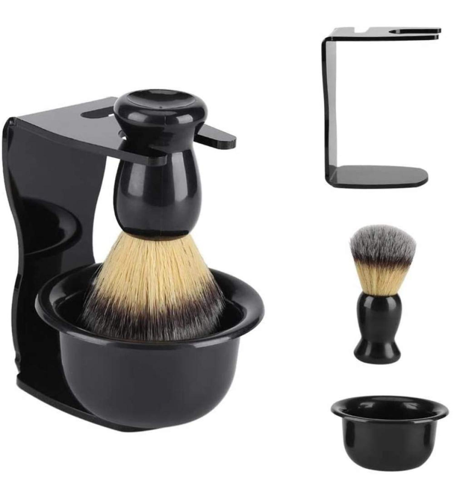 Professional Black Shaving Brush Kit for Men - Complete Set with Brush Stand and Bowl for a Perfect Shave - Buy Online on GoSupps.com