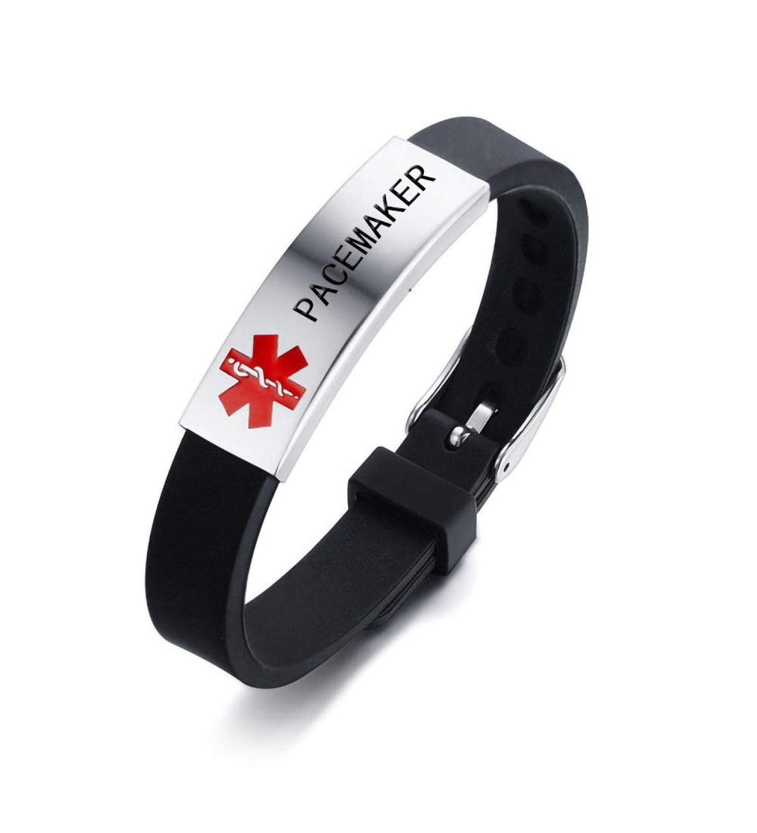 HEABY Medical Alert ID Bracelet | Engraved PACEMAKER | Adjustable Wristband for Kids & Women | Emergency First Aid | Black - Buy Online on GoSupps.com
