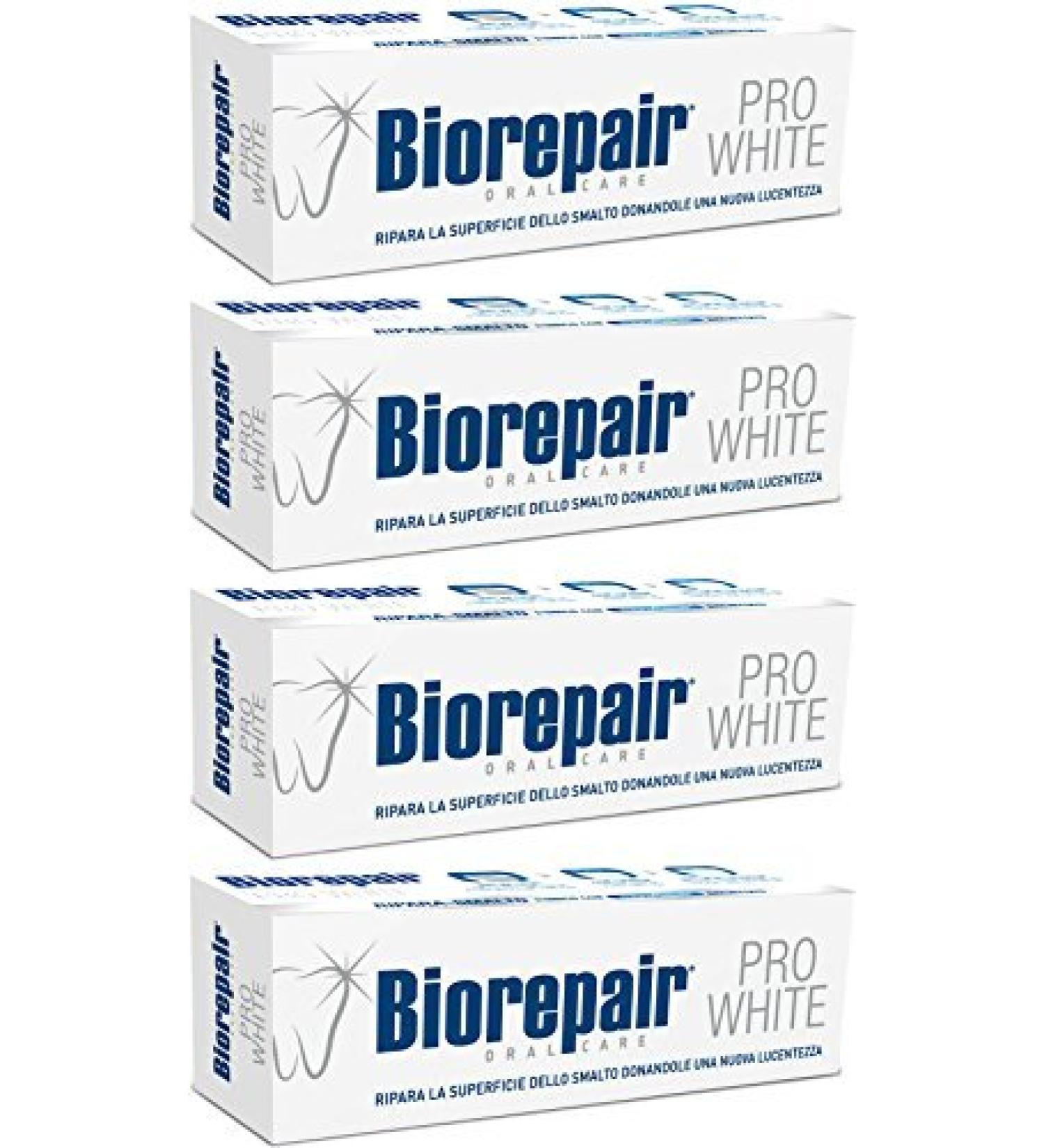 Biorepair: Pro White Whitening Toothpaste with microRepair - 2.5 Fluid Ounce (75ml) Tubes (Pack of 4) Italian Import