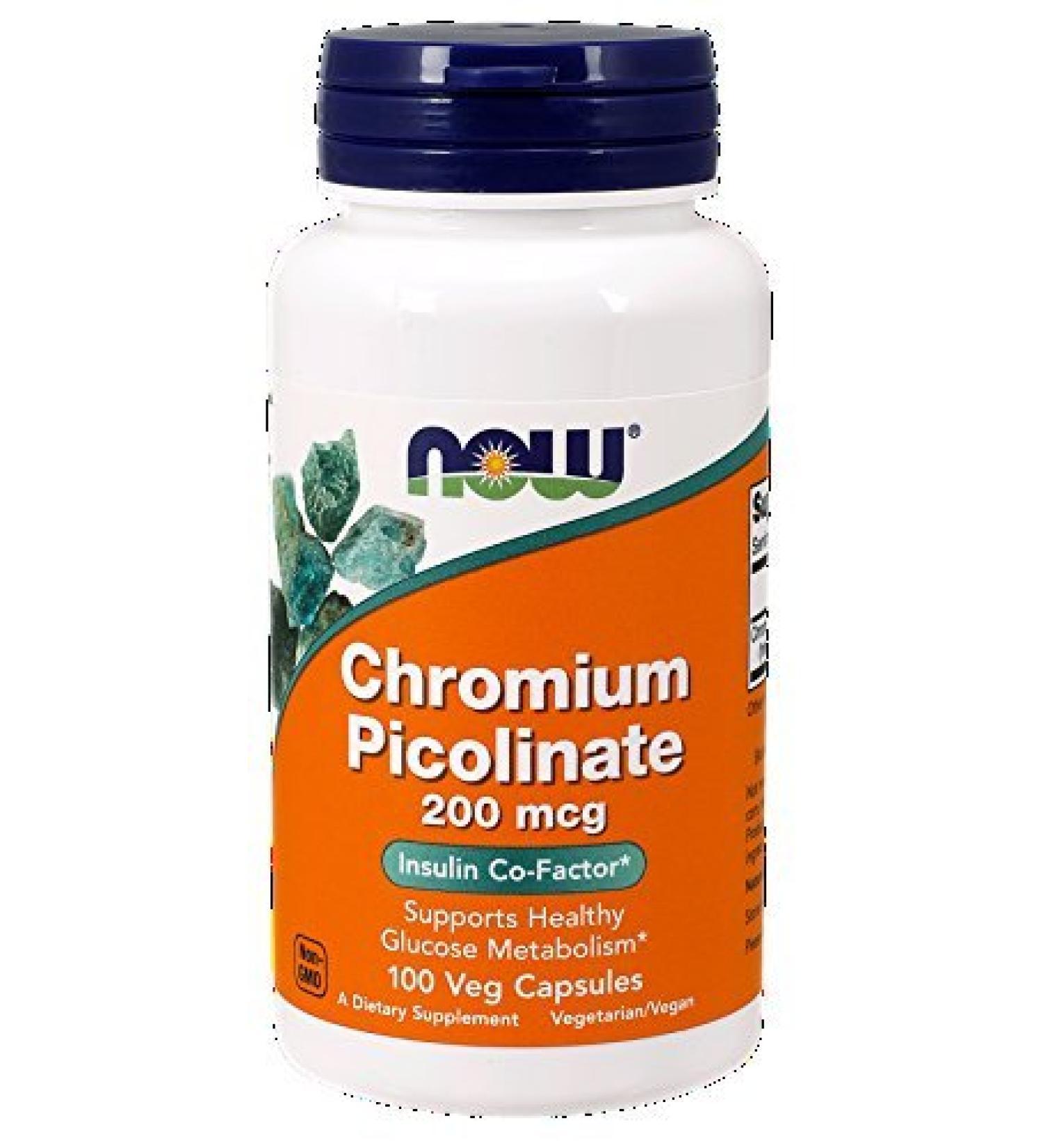 NOW Chromium Picolinate 200mcg, 100 Capsules (Pack of 2)