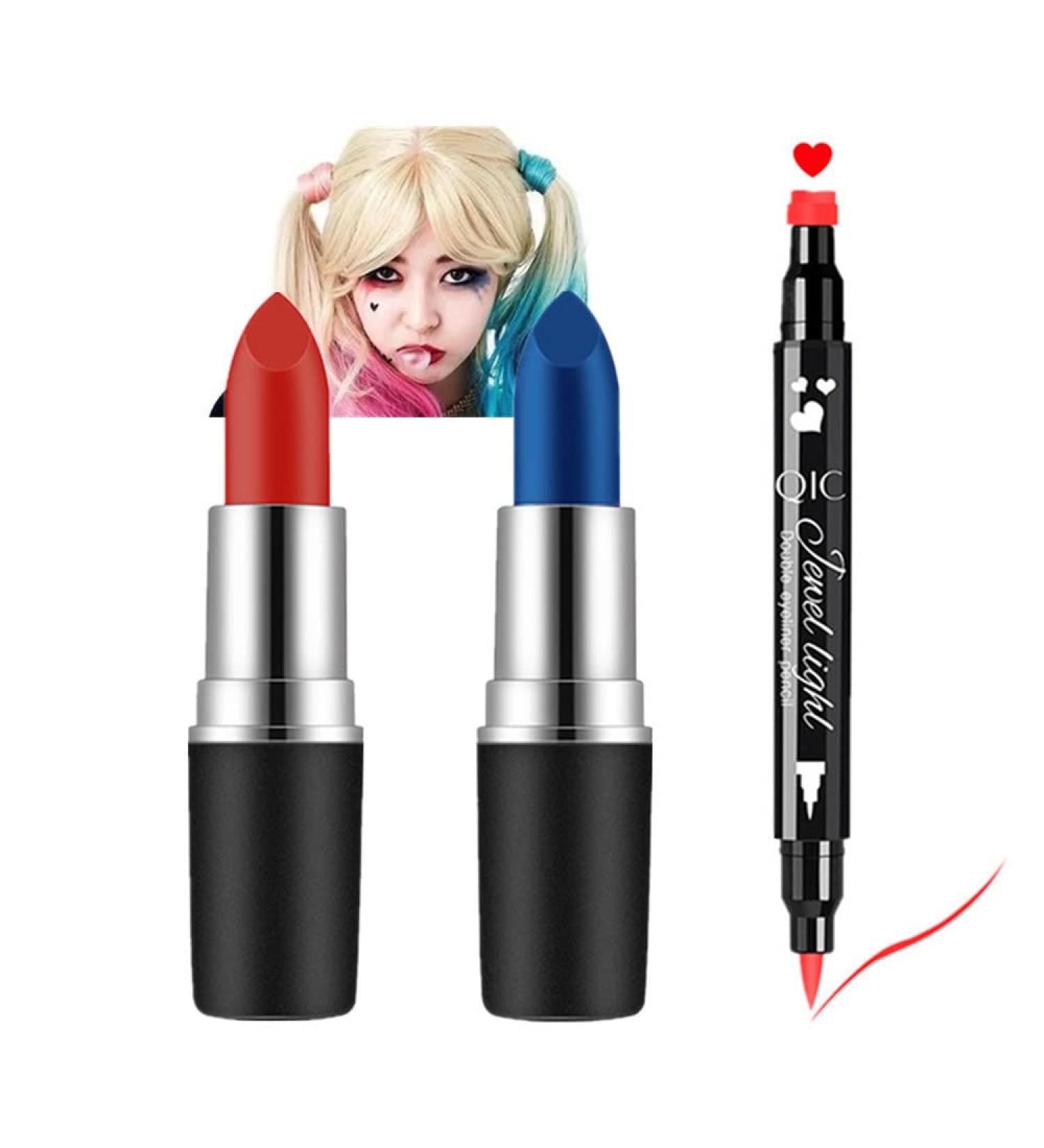 Mysense Face Paint Kit - Harley Costume & Cosplay Makeup for Women Girls & Kids | Blue & Red Blendable Sticks Liquid Eyeliner & Accessories for Halloween Parties - Buy Online on GoSupps.com