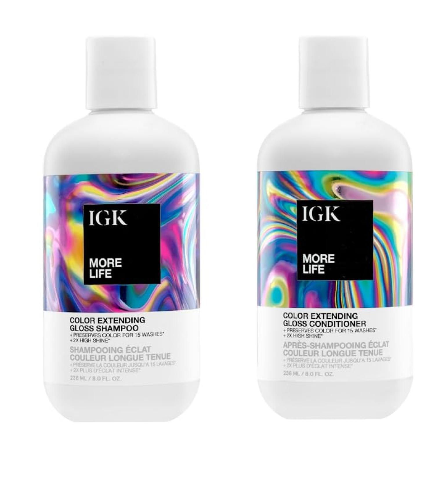 IGK MORE LIFE Gloss Shampoo & Conditioner Set | Color Safe Hair Care | UV Protection | Vegan & Cruelty-Free | 8 oz | International Shipping Available - Buy Online on GoSupps.com
