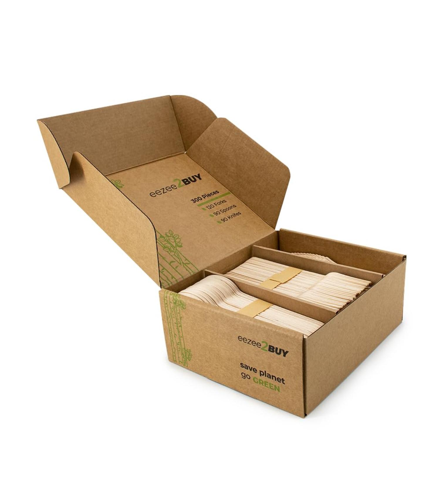 eezee2BUY Disposable Wooden Cutlery Set (300 PCS) - Natural Eco Friendly Party Pack of Birchwood Knives Forks & Spoons - Lightweight Durable & Safe Tableware (Forks + Spoon + knives) - Buy Online on GoSupps.com