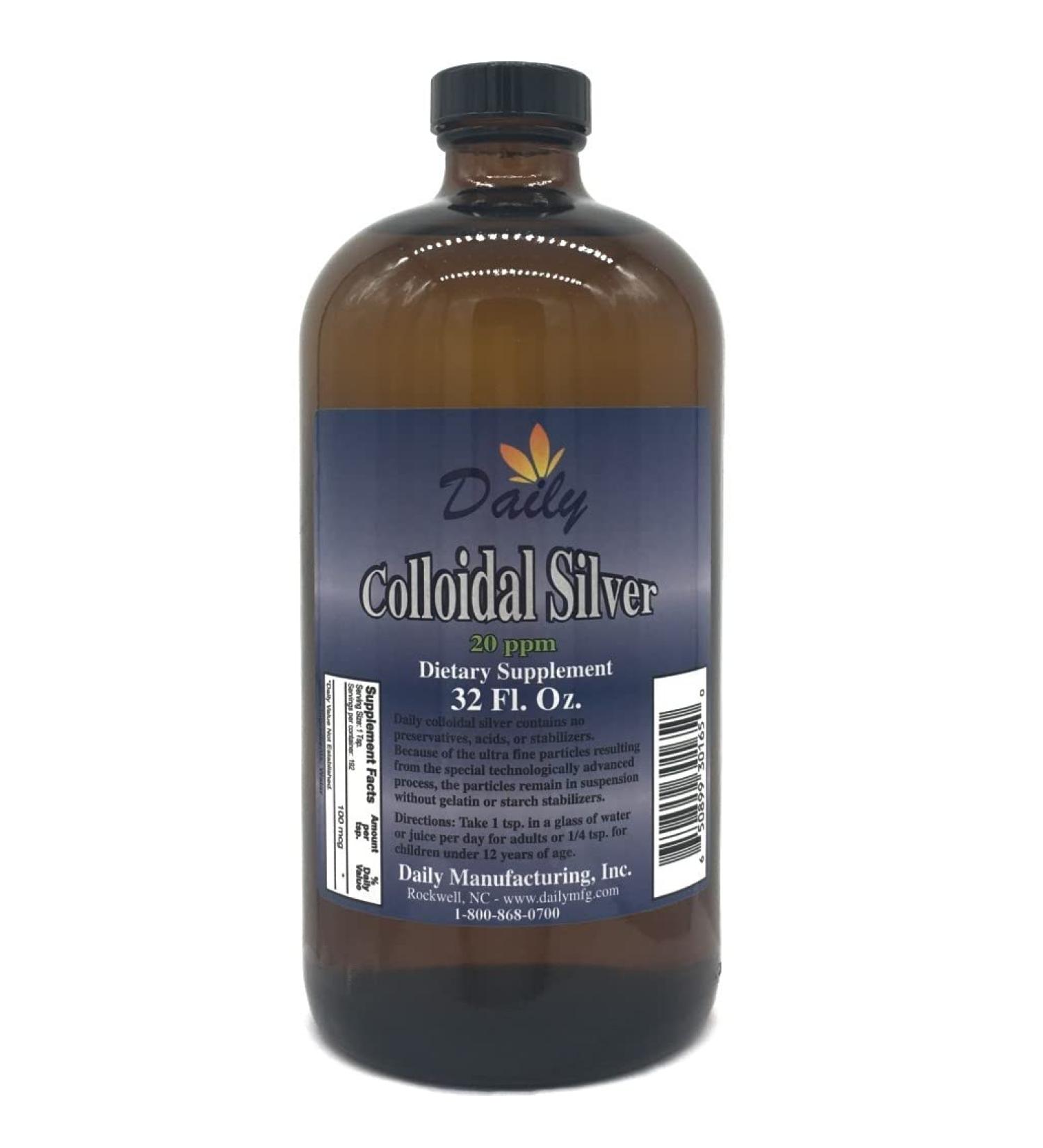 Daily Manufacturing Colloidal Silver (20 ppm - No Preservatives Acids or Stabilizers) 32 oz Amber Glass Bottles - Buy Online on GoSupps.com
