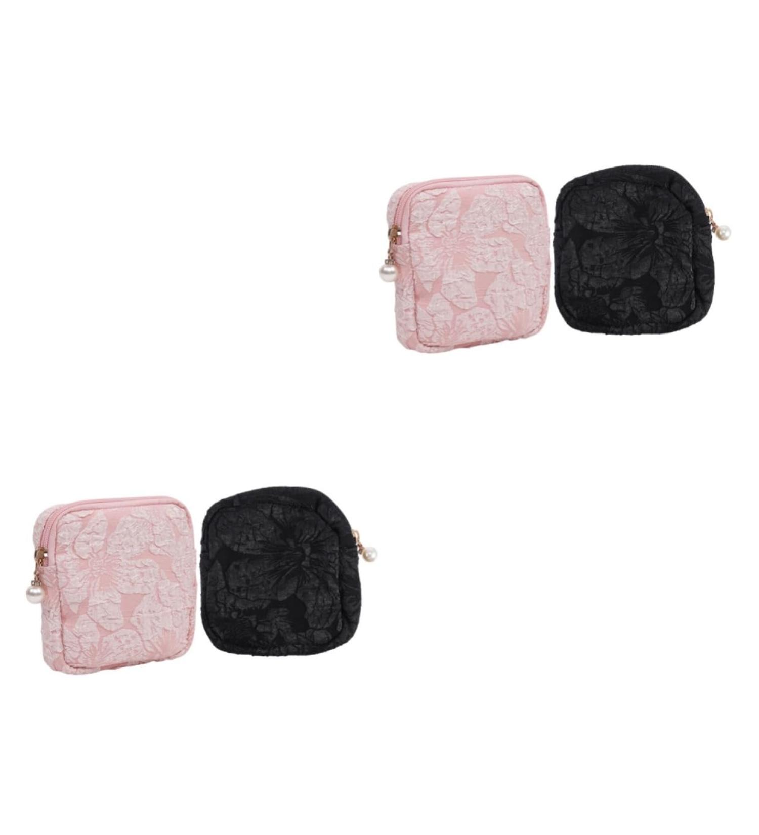 DOITOOL 4 Pcs Sanitary Napkin Storage Bag | Travel Makeup Organizer | Tampon Purses Period Kit | Cotton Linen Small Bag Black Pink | 11x11x3cm - Buy Online on GoSupps.com