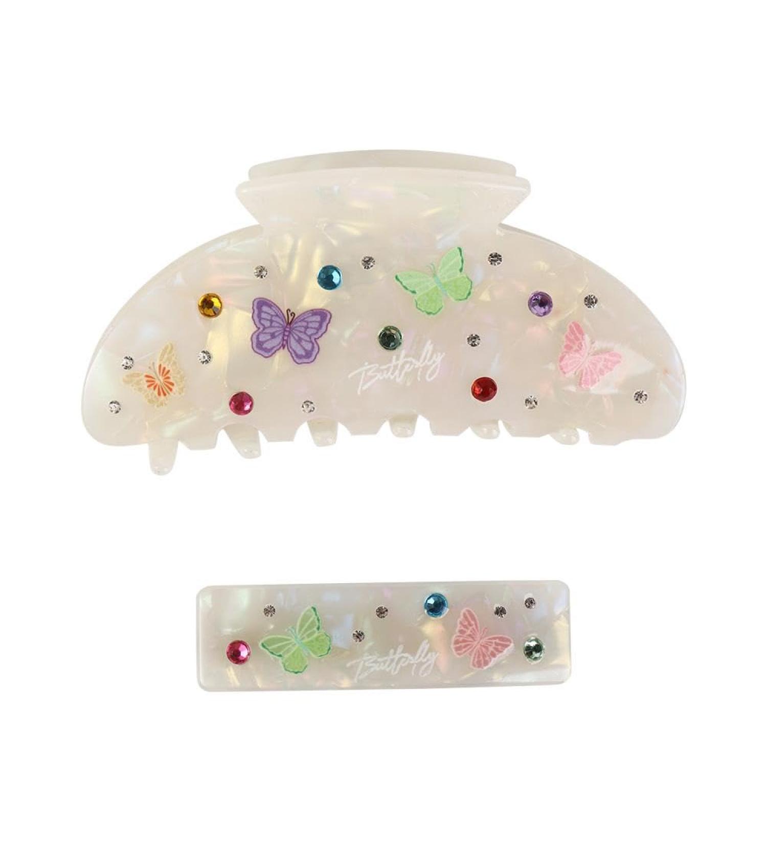 Colorful Butterfly Painted Rhinestone Hair Claw Hair Clip Acetate Shark Clip Retro Spring Clip Simple Hair Grabbing Clip Fashion Hair Accessories - Buy Online on GoSupps.com