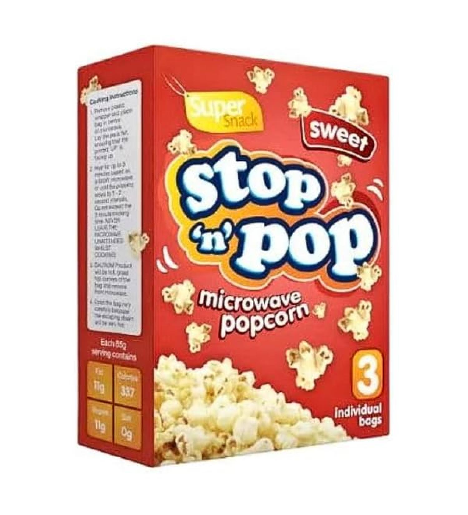 Super snack stop 'n' Popcorn Kernels Sweet & Salted microwave popcorn 3 x 85g - Popping Pop Corn Kernels for The Family (Sweet) - Buy Online on GoSupps.com
