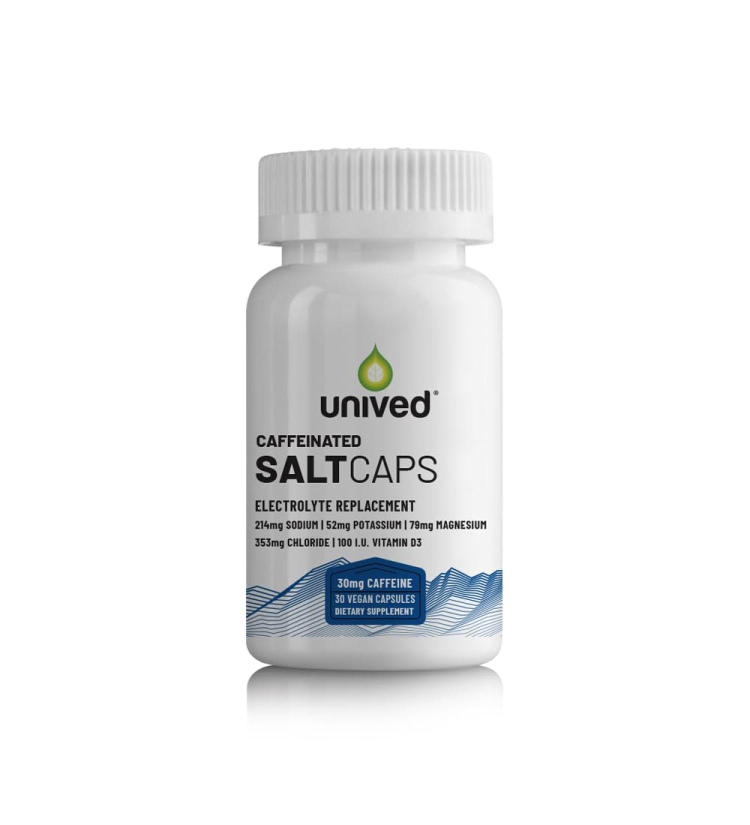 Unived Salt Capsules with 30mg Caffeine & Vitamin D3 | Salt Capsules with Electrolytes for Running Endurance Sports Nutrition Running Supplements | 30 Count Electrolyte Capsules - Buy Online on GoSupps.com