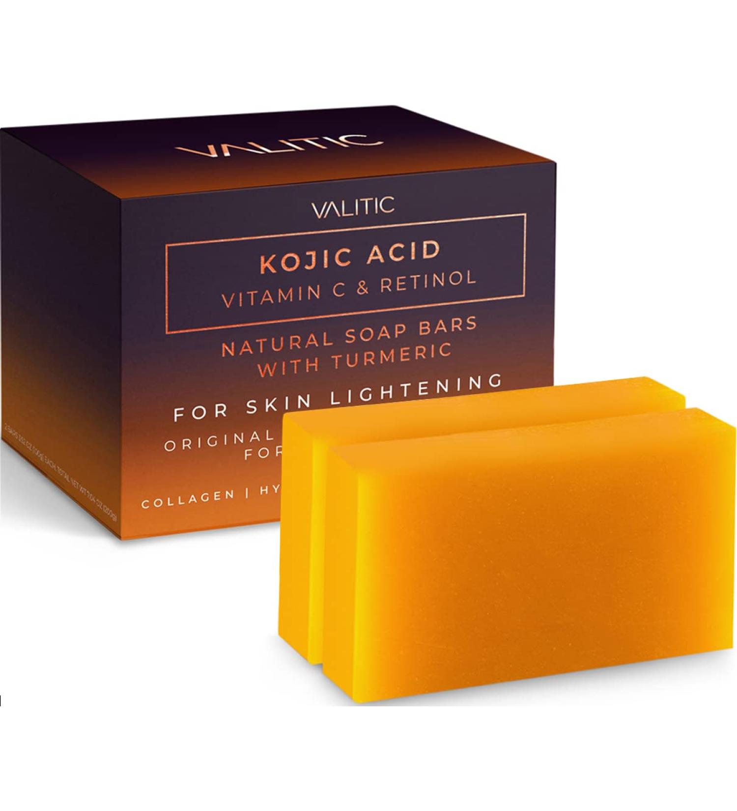 Valitic Kojic Acid Vitamin C and Retinol Soap Bars with Turmeric - Skin Lightening Japanese Complex - Dark Spot Treatment with Collagen, Hyaluronic Acid, Vitamin E - 2 Pack - Buy Online on GoSupps.com