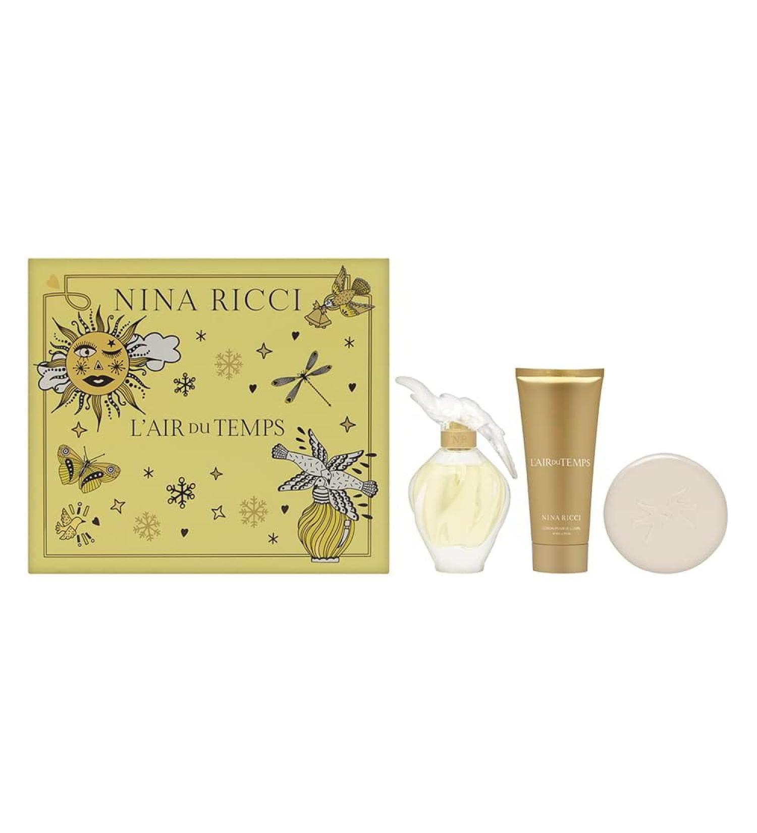 L'air du Temps by Nina Ricci for Women 3 Piece Set Includes: 3.4 oz Eau de Toilette Spray + 3.5 oz Caressing Body Soap + 3.4 oz Body Lotion