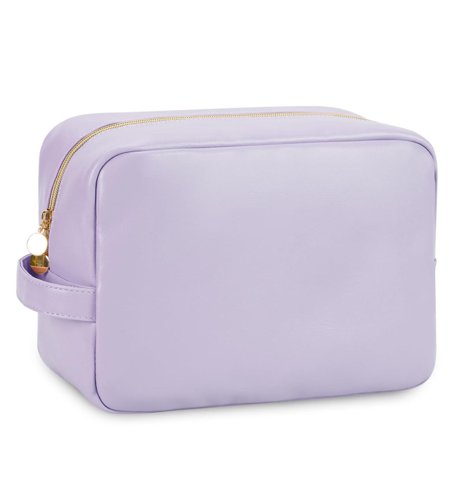 Wandering Nature Large Makeup Bag - Eco Vegan Leather Purple | Travel Cosmetic Bag for Women with Slip-in Pockets and Handle - Buy Online on GoSupps.com