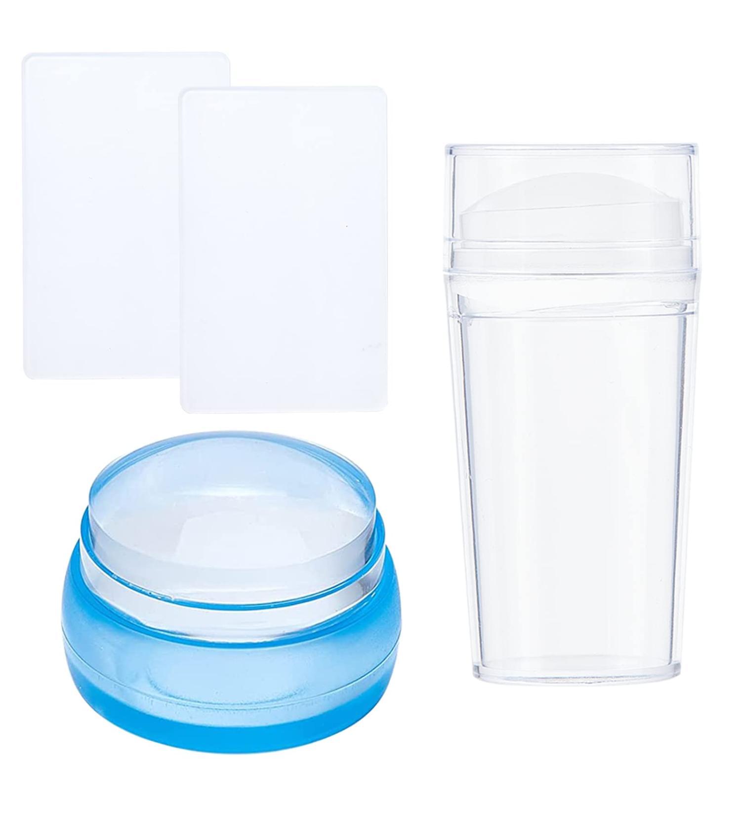 Niceneeded 4Pcs Nail Art Stamper Kit | Transparent Jelly Stamper & Scraper - Round Blue with Lid for Perfect Nail Designs - Buy Online on GoSupps.com