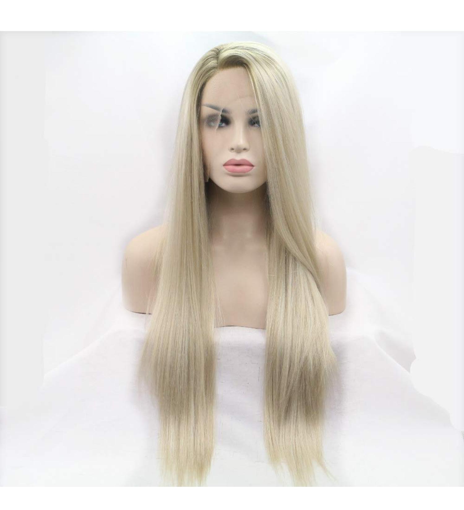 SHIYID Brown Blonde Long Silky Straight Synthetic Lace Front Wig - Heat Resistant Fiber for Women - Buy Online on GoSupps.com