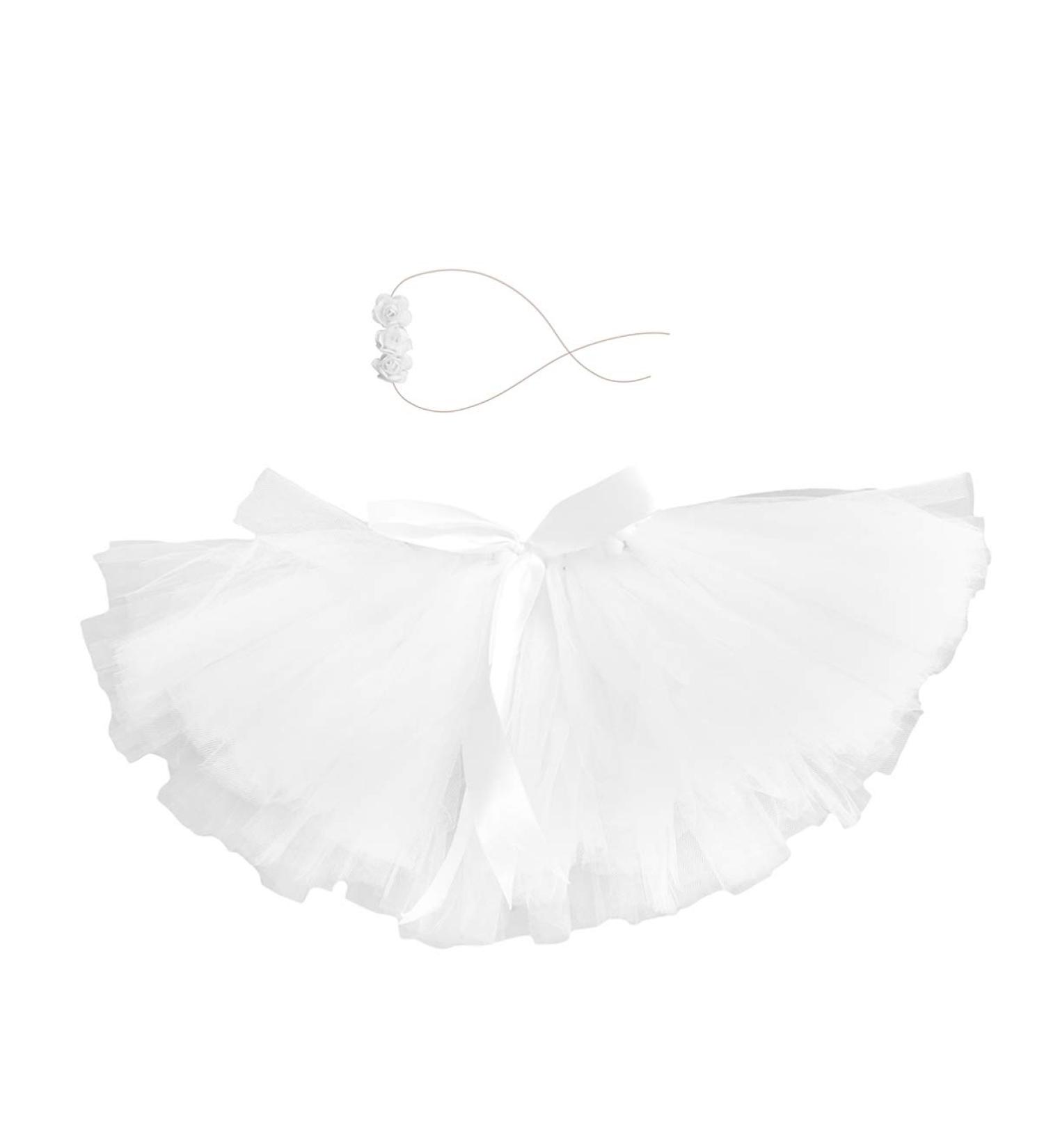 Amosfun Infant Tutu Skirt with Floral Headband | Baby Newborn Apparel Photography Prop | White | 17.5x12x0.1cm - Buy Online on GoSupps.com