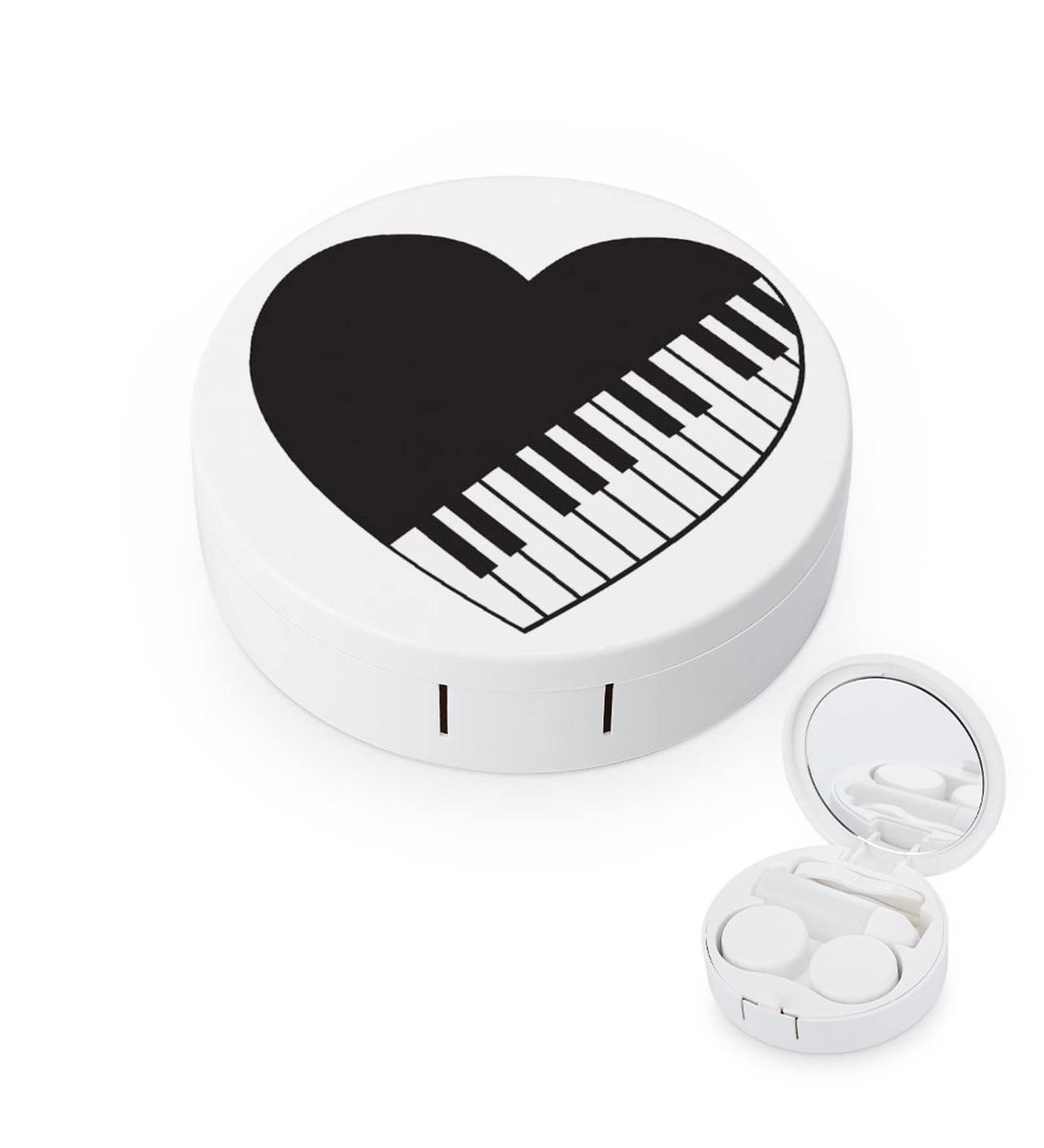 Piano Keys Heart Round Case For Contact Lens Kit Storage Box with Mirror Printed - Buy Online on GoSupps.com