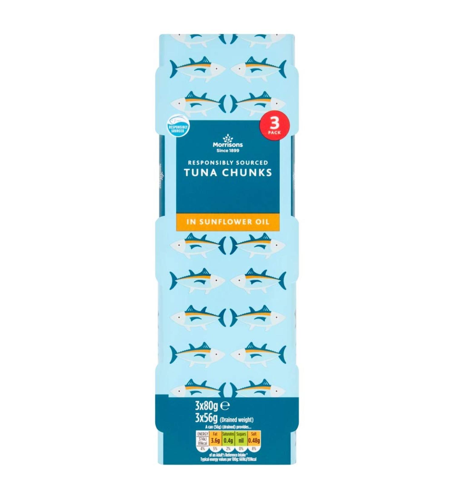 Morrisons Fad Free Tuna Chunks in Sunflower Oil 3 x 80g