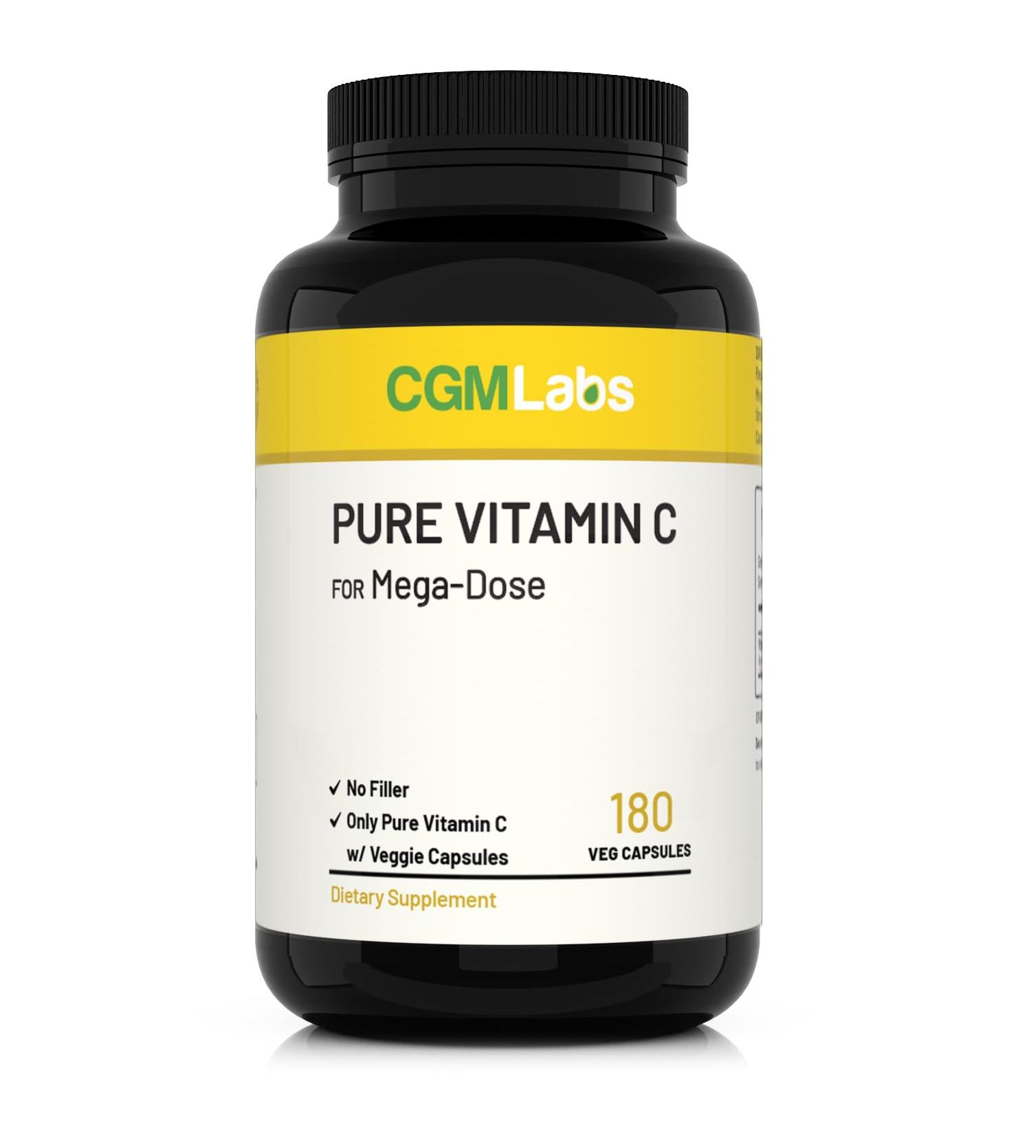 Mega Dose Pure Vitamin C 1000 mg 180 Easy-to-Swallow Veg Capsules by CGM Labs - Buy Online on GoSupps.com