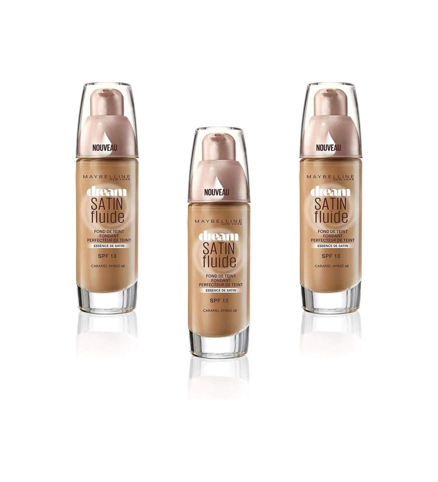 Maybelline New York Dream Satin Fluid Foundation SPF13-68 Caramel Amber Pack of 3 (3 x 30 ml) - Buy Online on GoSupps.com
