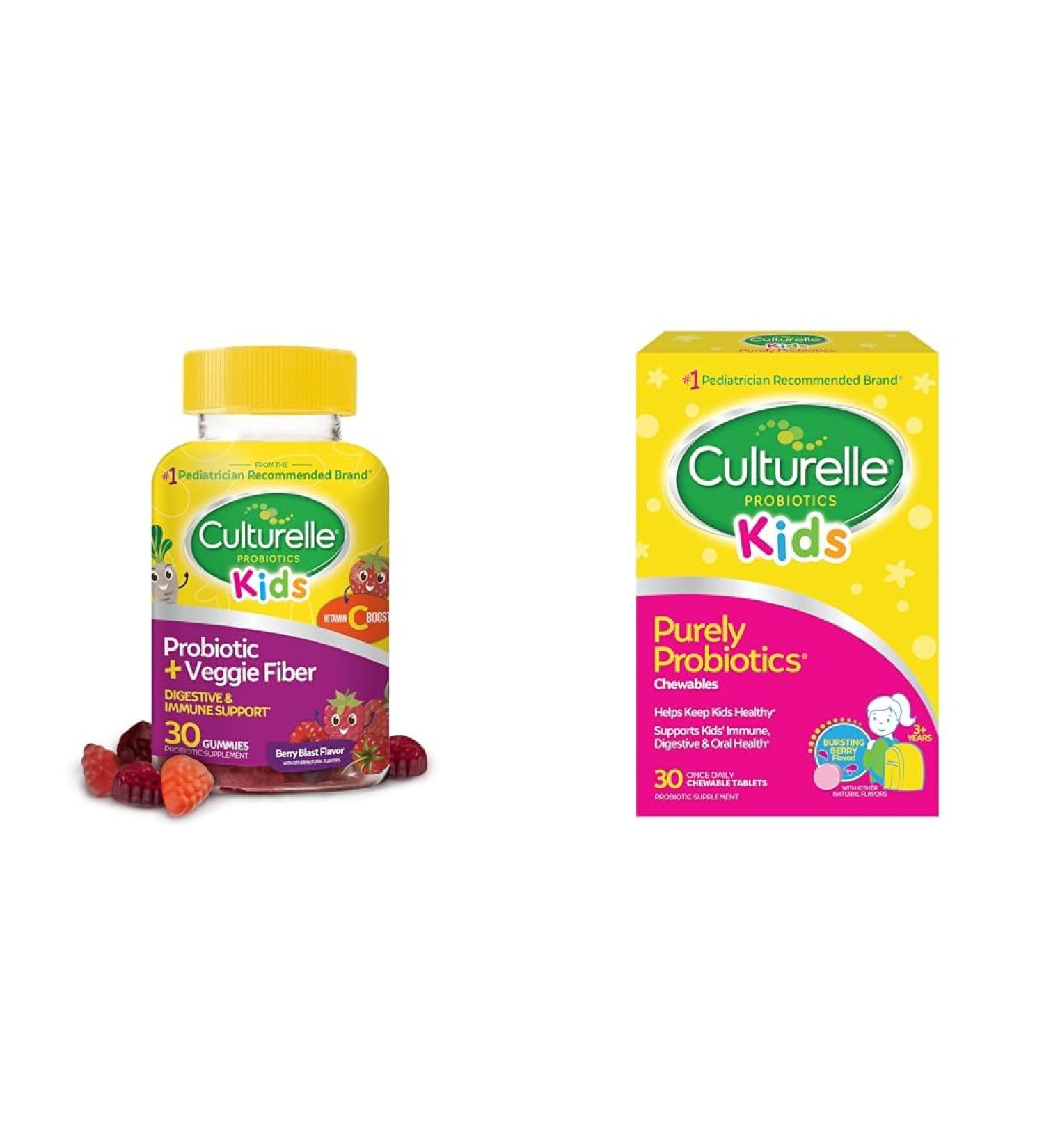 Culturelle Daily Probiotic for Kids + Veggie Fiber Gummies (Ages 3+) - 30 Count & Kids Chewable Daily Probiotic for Kids Ages 3+ 30 Count #1 Pediatrician-Recommend 30 Count (Pack of 1) - Buy Online on GoSupps.com