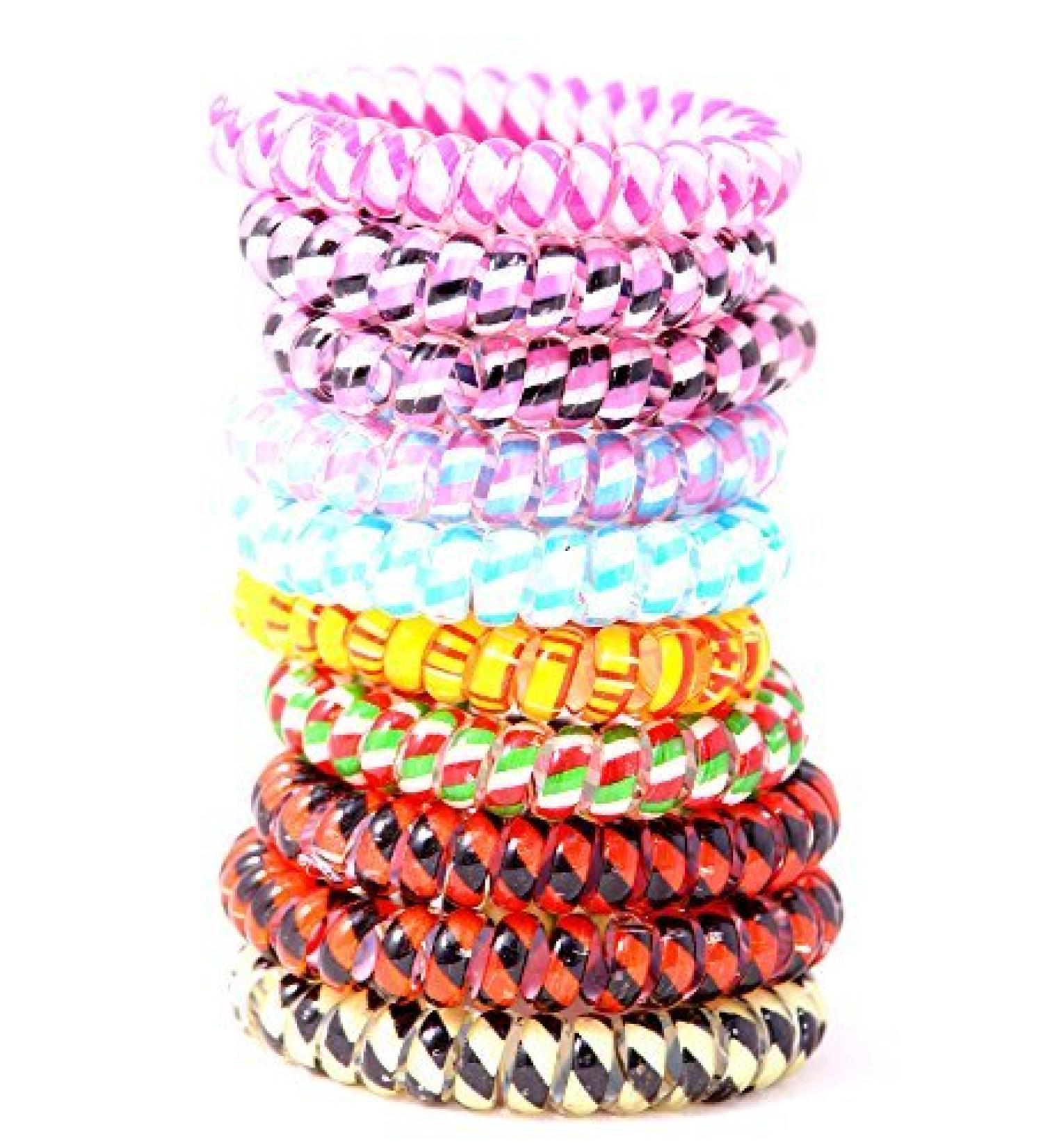 Set of 10 hair ties colorful (plastic spiral) telephone cable elastic hair accessory hair jewelry colorful striped (10 pack)
