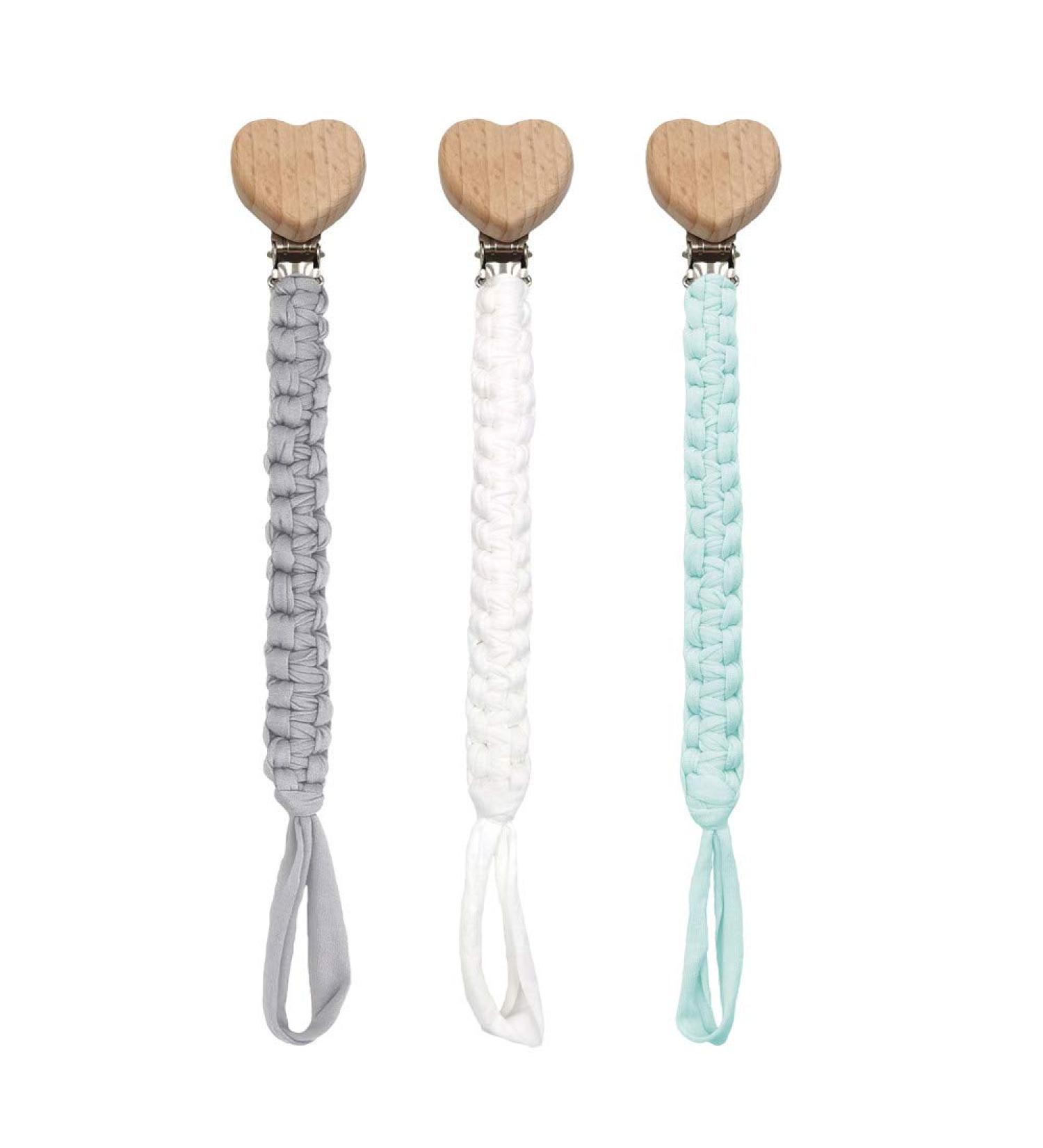 Pack of 3 Cotton Pacifier Chains for Newborns - Baby Pacifier Straps in White Grey & Blue | Ideal for Boys & Girls - Buy Online on GoSupps.com