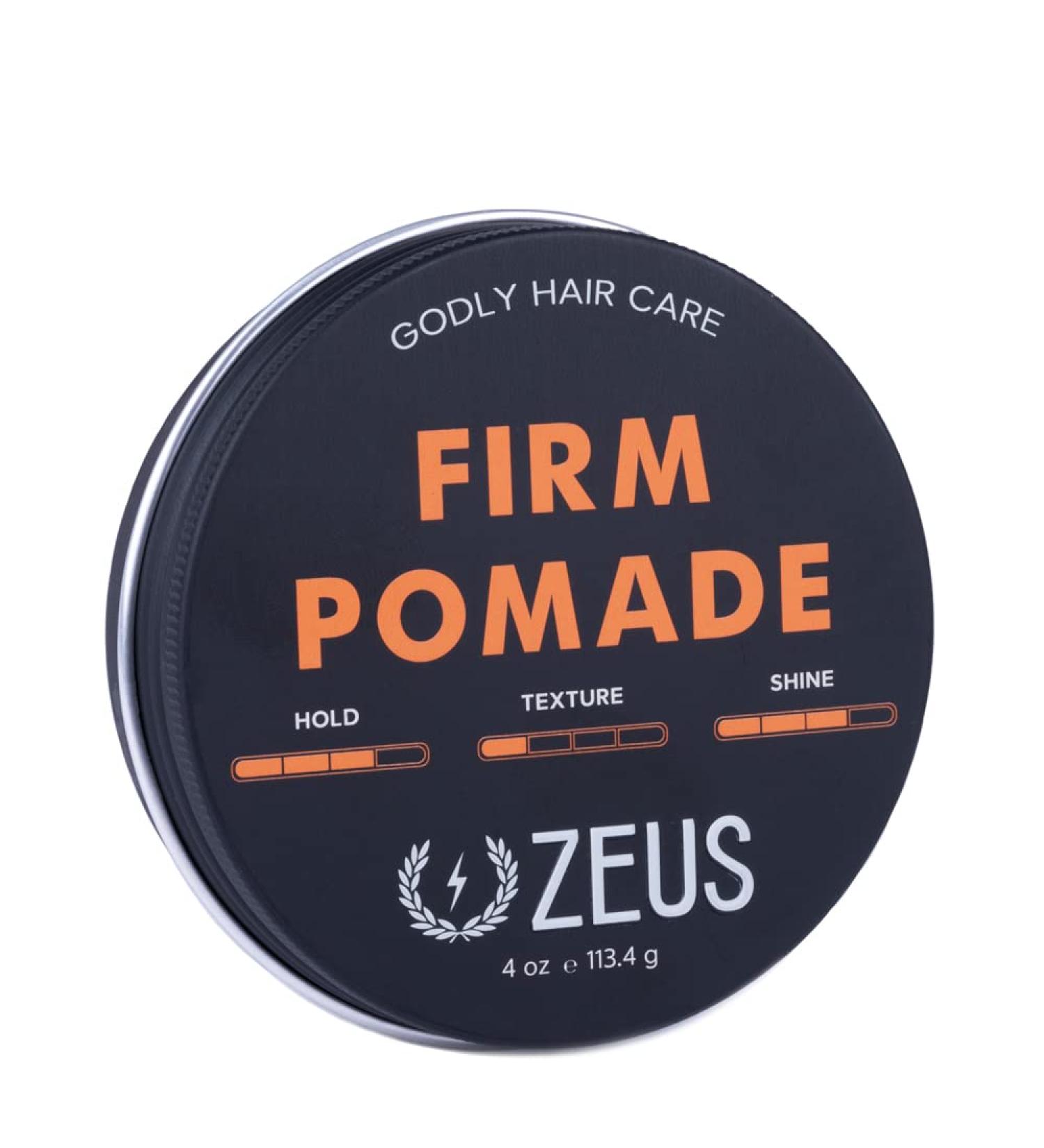 ZEUS Firm Hold Pomade - Water Based Styling Pomade with All Day Hold & Natural Shine - Made in USA - 4 oz - Buy Online on GoSupps.com