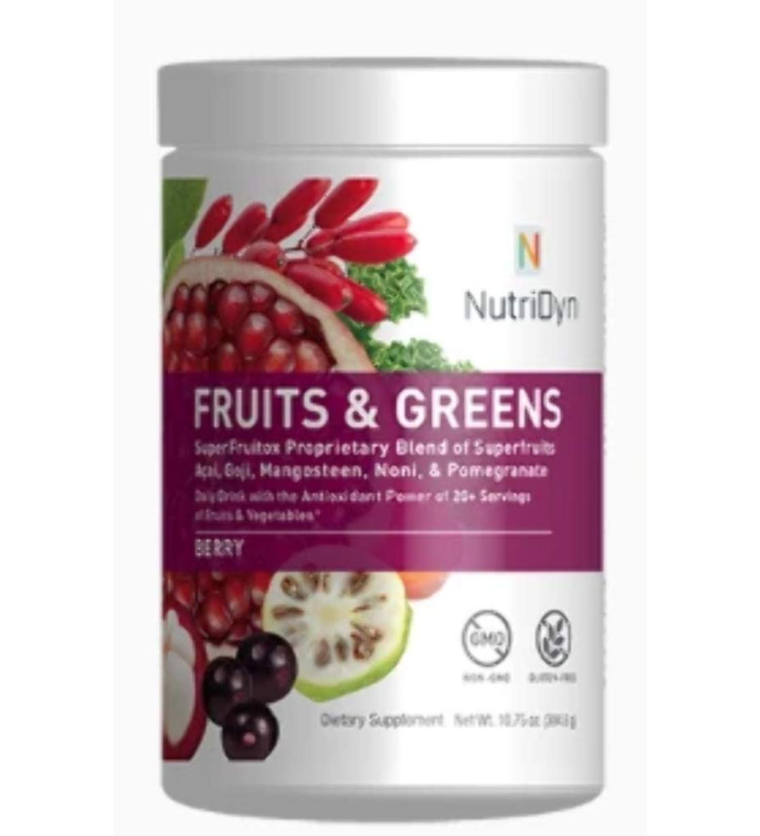 Certified Organic NutriDyn Fruits & Greens Berry Flavor with Acai, Gogi, Mangosteen, Noni & Pomegranate - 304.8g - Buy Online on GoSupps.com
