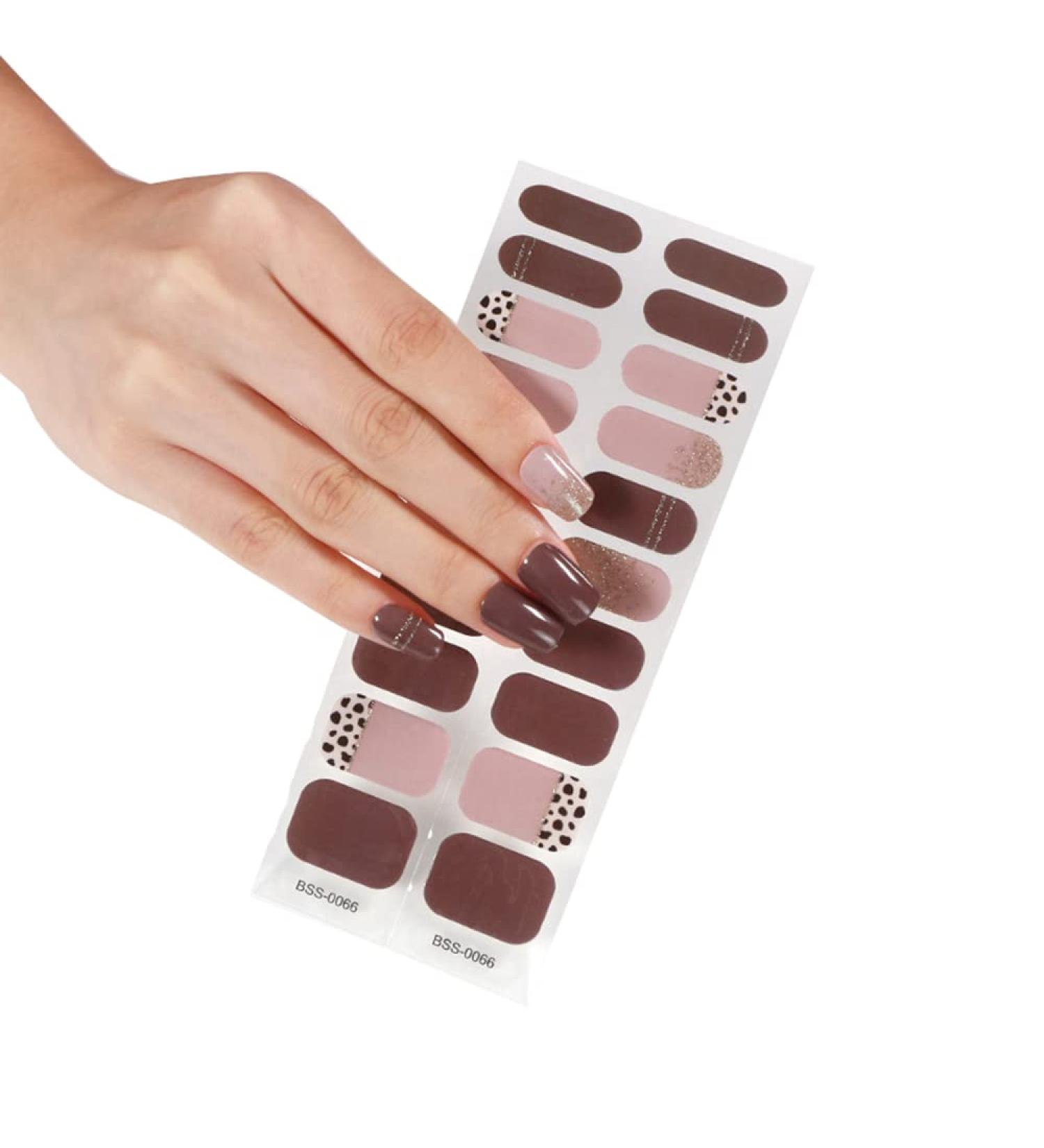 NCTCITY Gel Nail Polish Strips Stickers 20 Full Wraps Semi-Cured Nail Art Sticker Waterproof Self-Adhesive Gel Stickers Decals with Nail File for Cute Women Girls (Chocolate Pink Gold) Bss-0066 - Buy Online on GoSupps.com