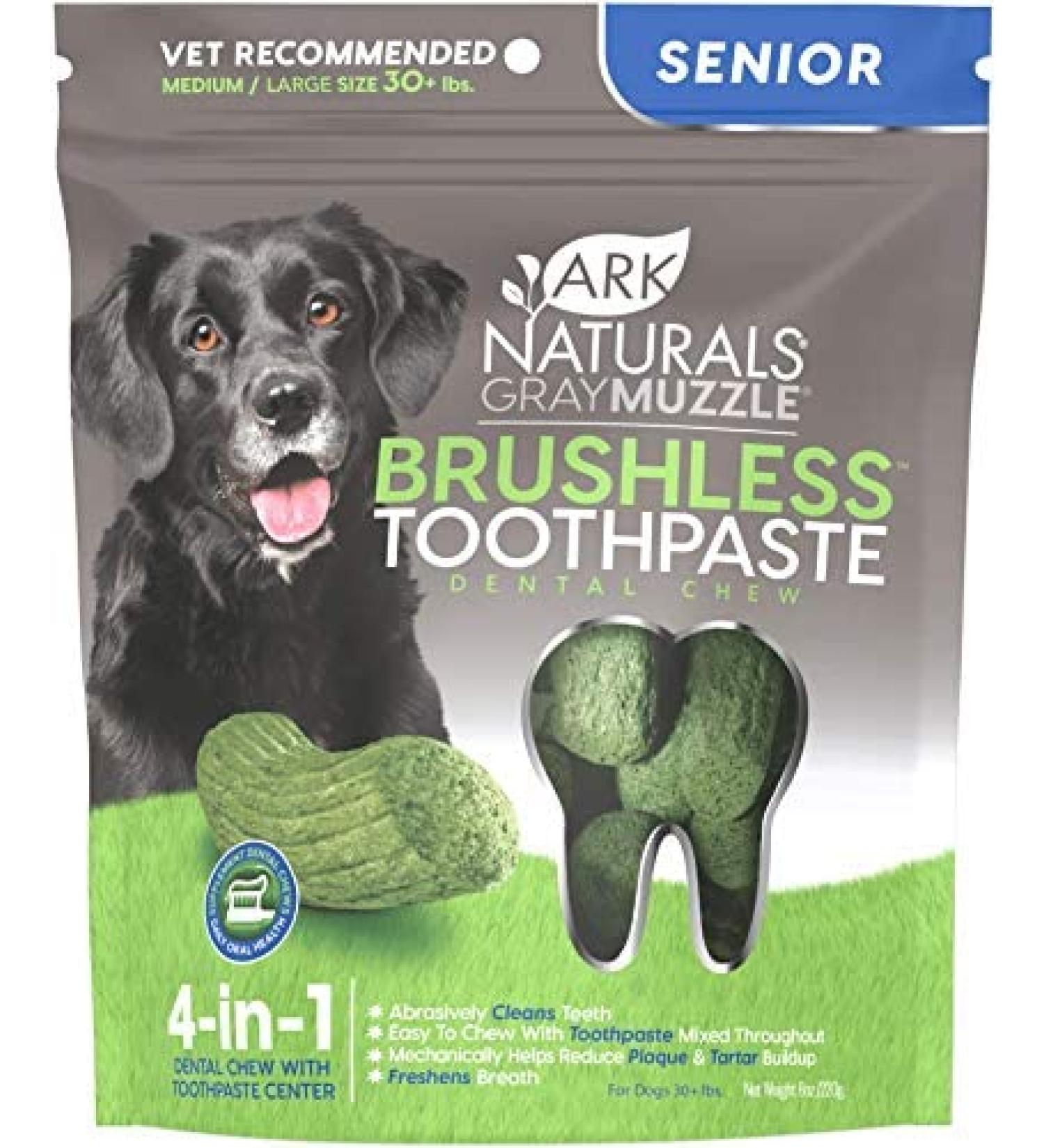 Gray Muzzle Brushless Toothpaste Dental Chews for Senior Large Breed Dogs - Vet Recommended for Plaque, Bacteria & Tartar Control | 1 Pack - Buy Online on GoSupps.com