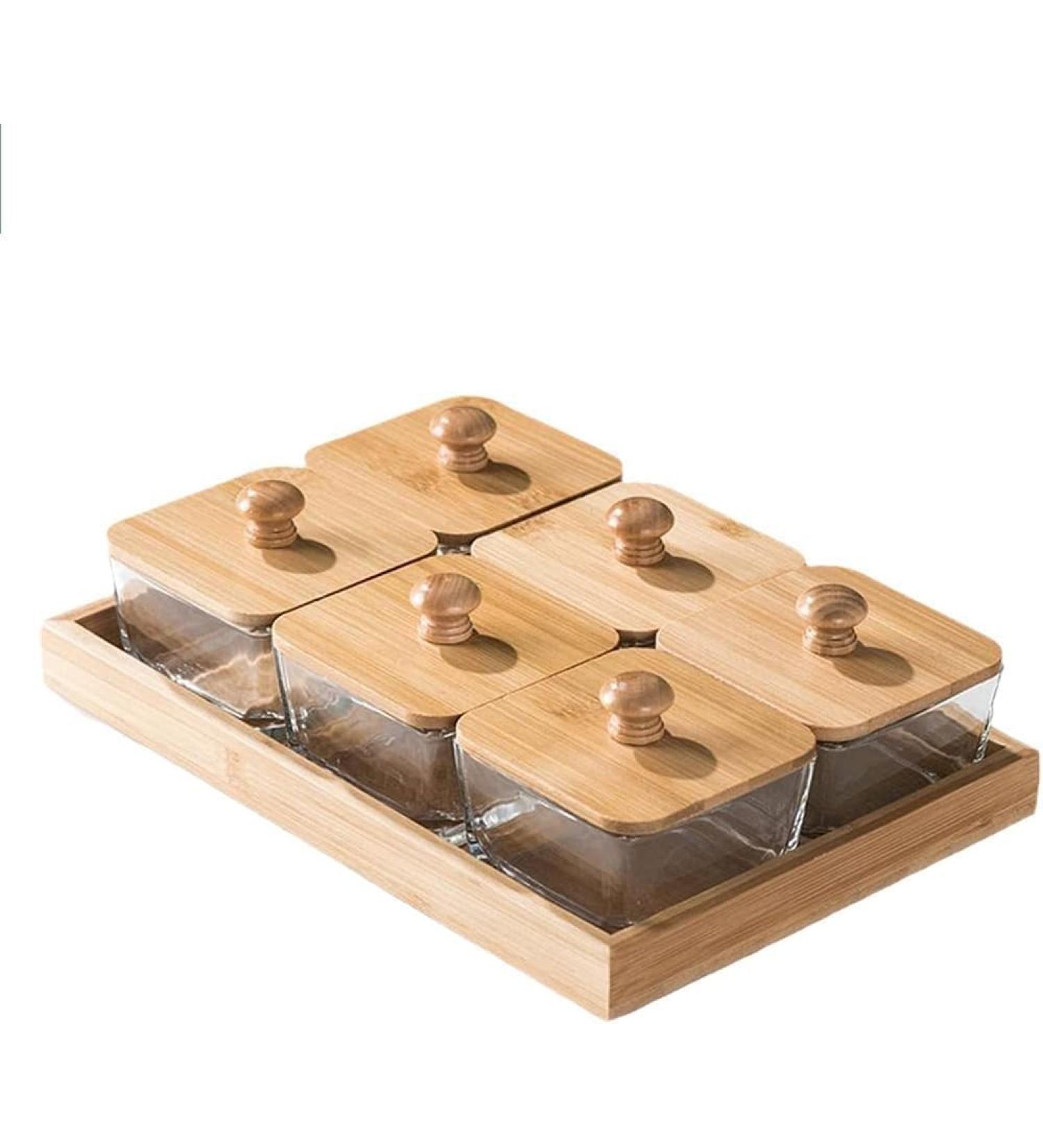 Divided Fruit Tray 3/4/6 Grid Bamboo Wood Divided Serving Tray with Lid Square Snack Serving Tray Fruit Platter Tray Organizer for Snacks - Buy Online on GoSupps.com