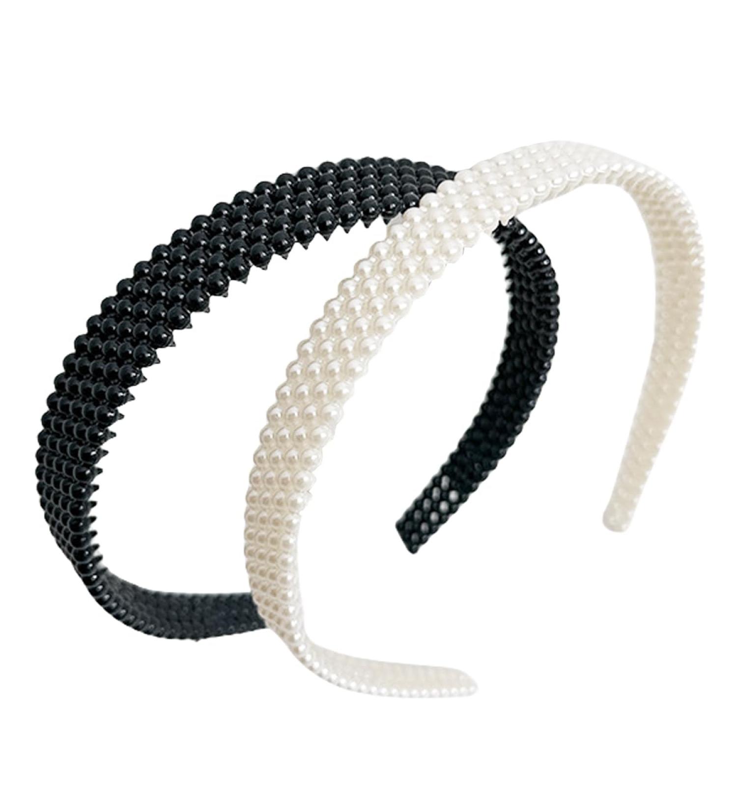 scicent Headbands for Girls 2 Pieces Pearl Beaded Headbands Black and White Hair Hoops Bridal Hairbands Wedding Hair Accessories Hair Band for Washing Face - 16022 - Buy Online on GoSupps.com