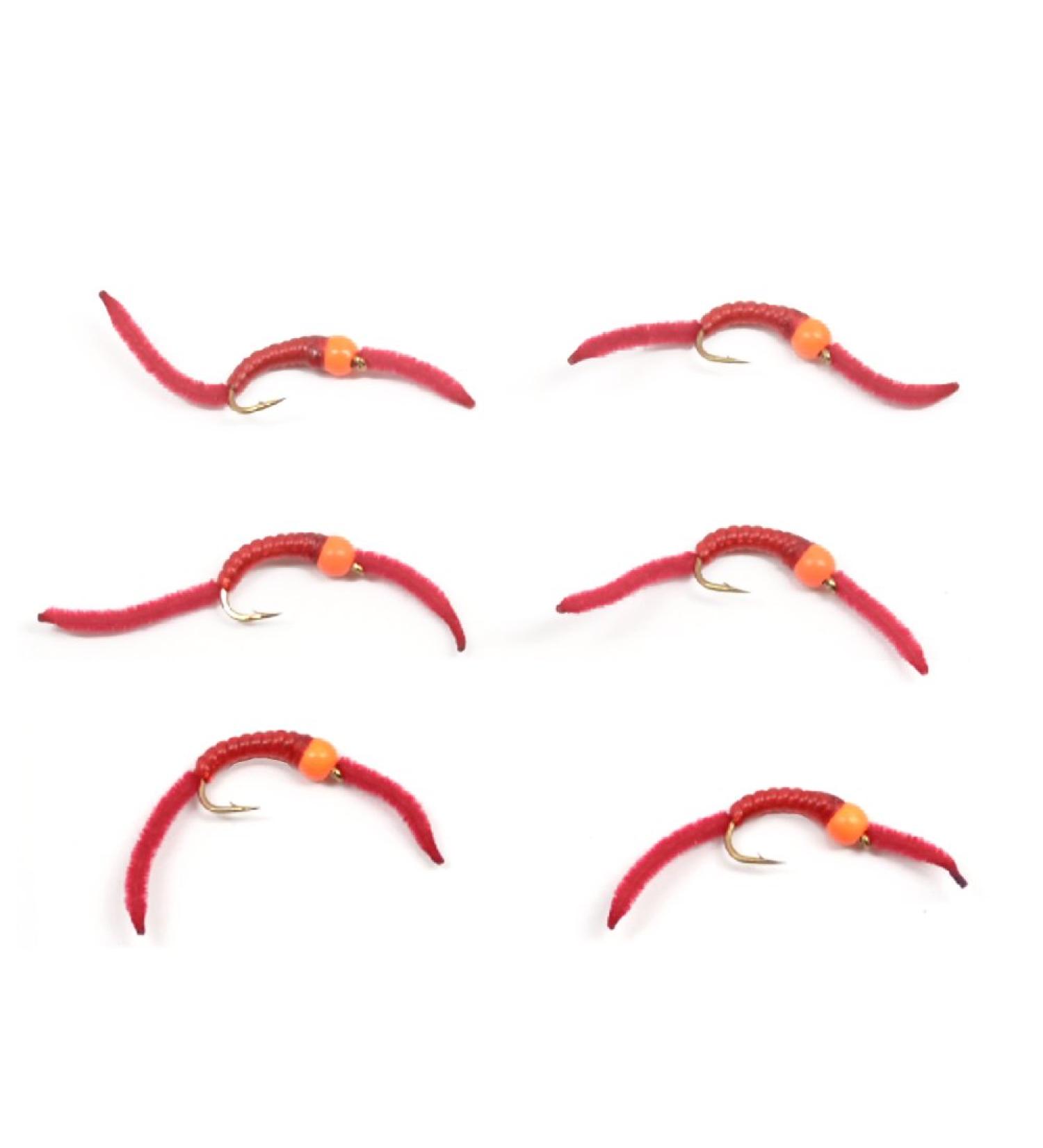 San Juan Worm Power Bead Trout Nymph Fly - Orange & Red V-Rib Hook Size 12 - Set of 6 Wet Flies - Buy Online on GoSupps.com