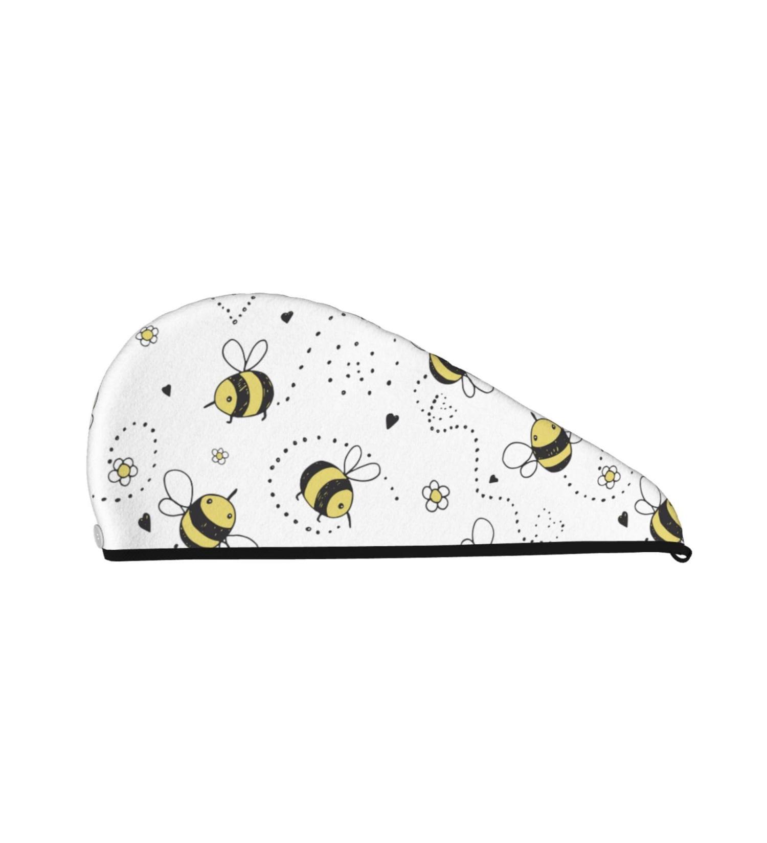 Buy Cartoon Doodle Cute Bees Microfiber Hair Towel - Super Absorbent Coral Velvet Wrap for Long Curly & Thick Hair - Fast International Shipping - Buy Online on GoSupps.com