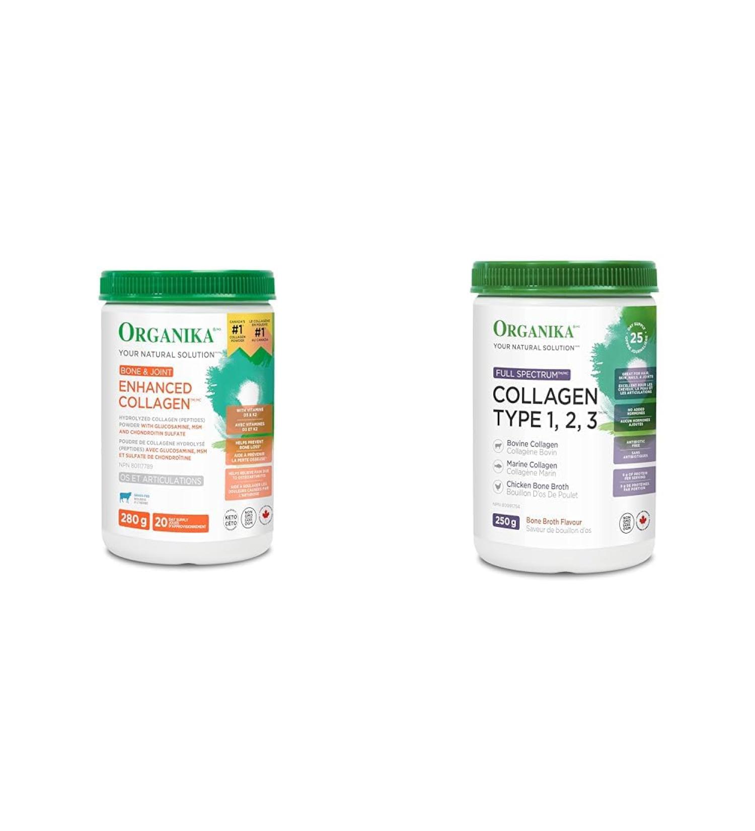 Organika Enhanced Collagen Bone and Joint Powder- with Glucosamine MSM Chondroitin Sulfate & Full Spectrum Collagen Type 1 2 3- Bovine Marine and Chicken Collagen Combination - Buy Online on GoSupps.com