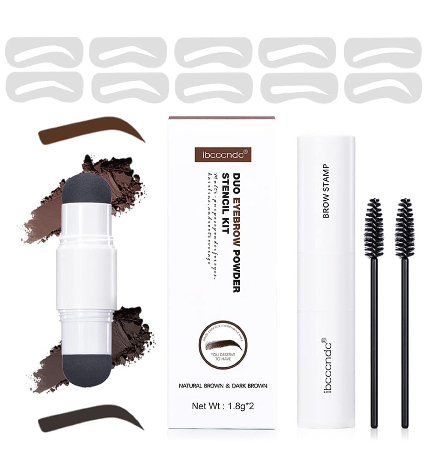 Dual-Color Eyebrow Stamp Stencil Kit | 10 Reusable Stencils Waterproof Powder - Natural & Dark Brown - Buy Online on GoSupps.com