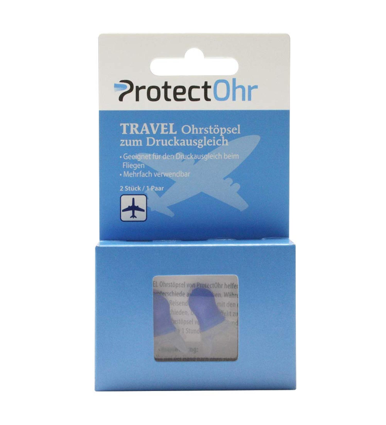 Protectrohr Earplugs for Travel - 2 Soft Silicone Earplugs for Pressure Relief Reusable with Storage Box - Blue (1 Pack) - Buy Online on GoSupps.com