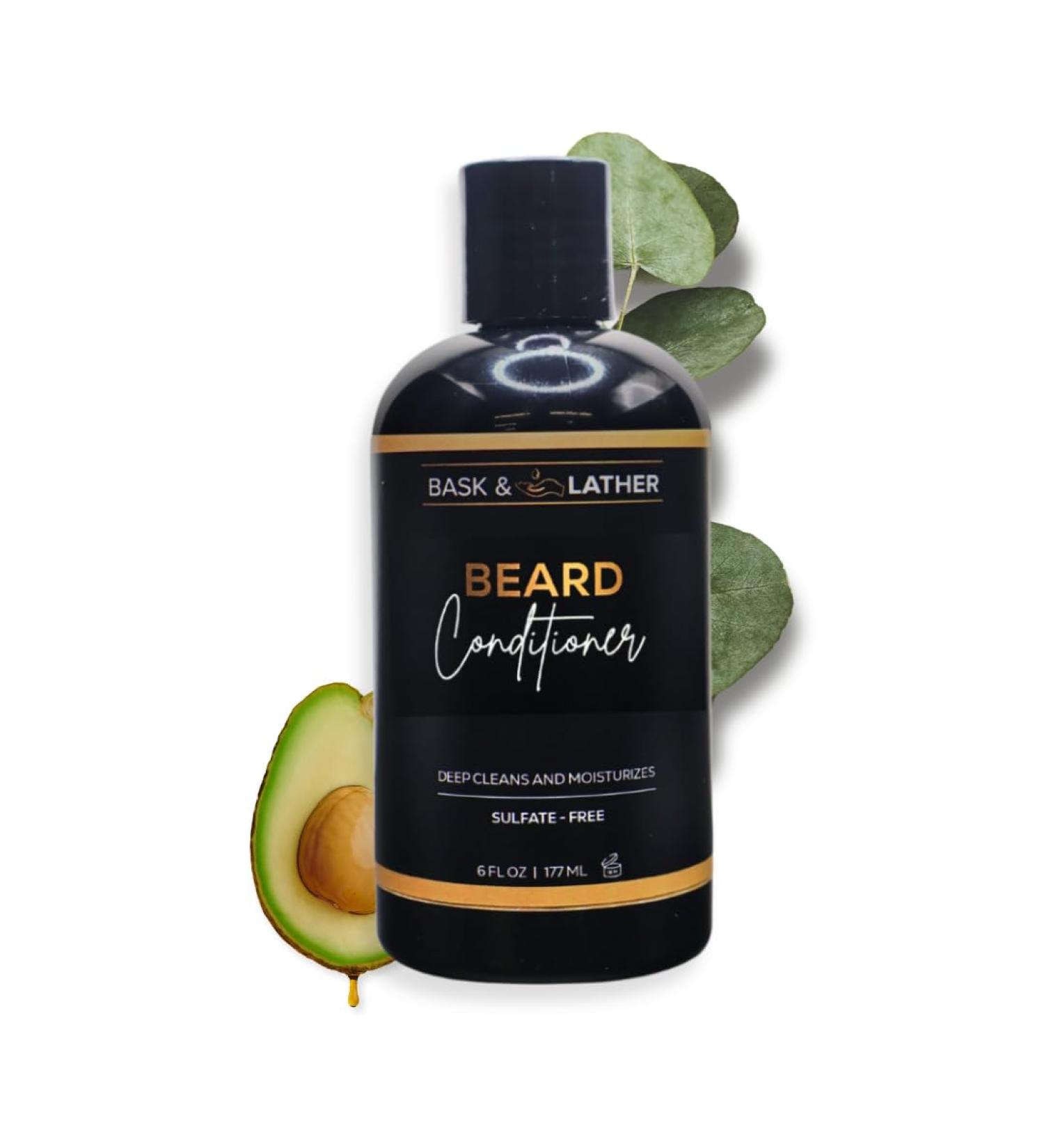 BASK & LATHER Beard Conditioner for Men with Coconut Oil Shea Butter Beard Softener & Moisturizer Deep Cleans and Softens All Hair Types Conditioning & Hydrating Beard Care Sulfate Free 6 fl oz