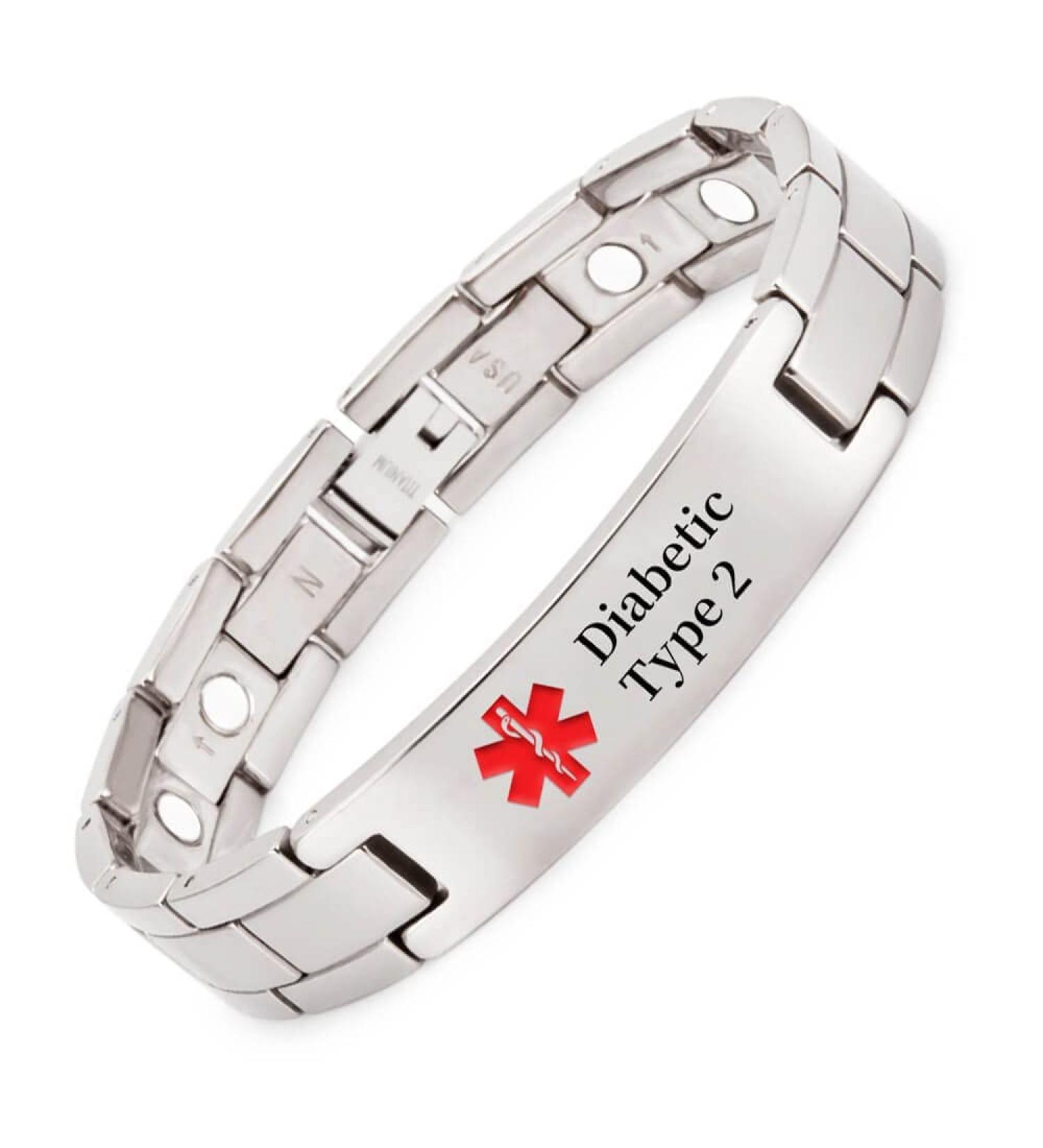 Men's Titanium Medical Grade Customizable Bracelet 22cm - Diabetic Type 2 - International Shipping Available - Buy Online on GoSupps.com
