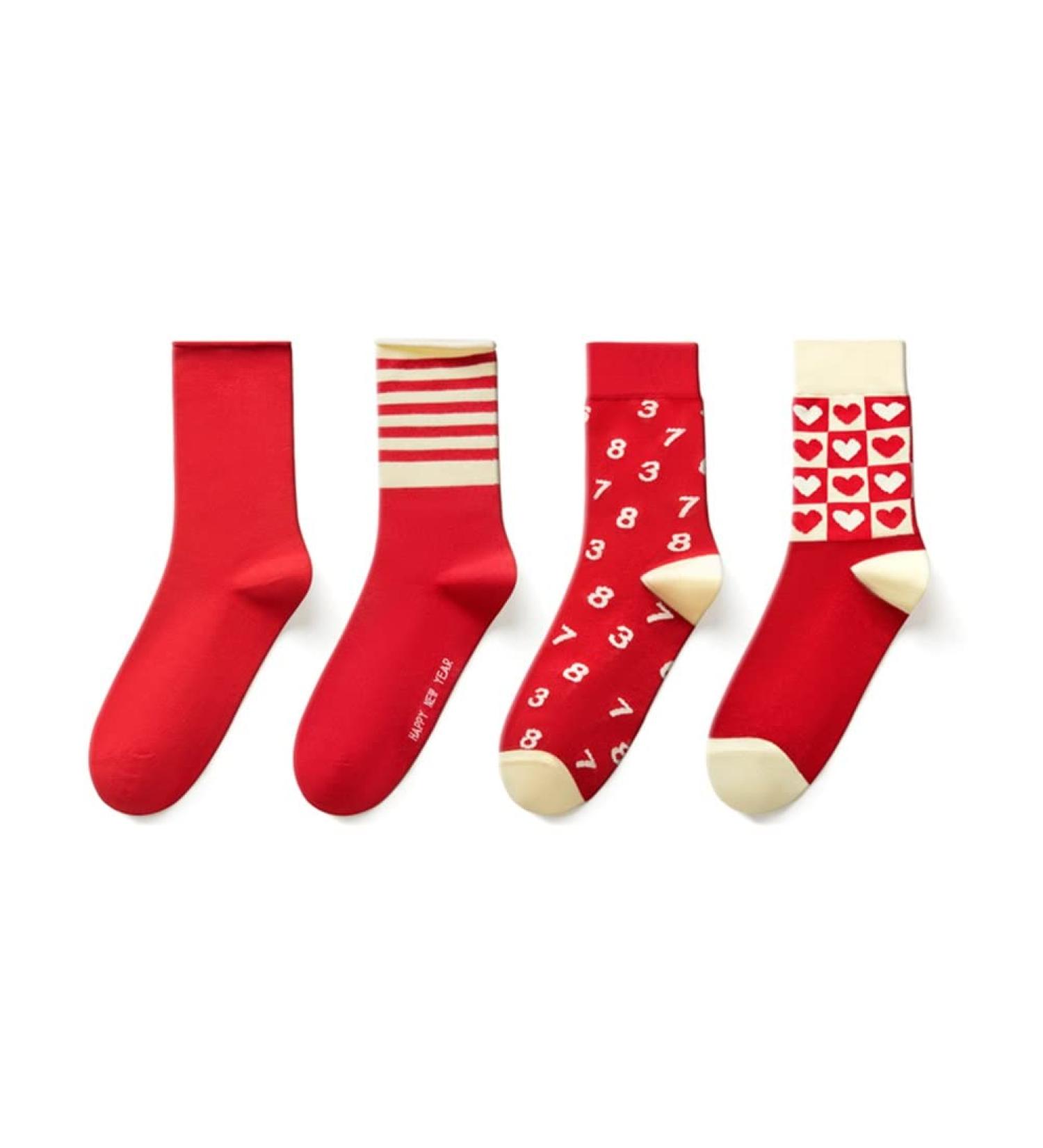 Chinese New Year Red Lucky Cotton Sports Socks - Women's Lunar Spring Festival Fashion 34-39 Red-2 - Buy Online on GoSupps.com