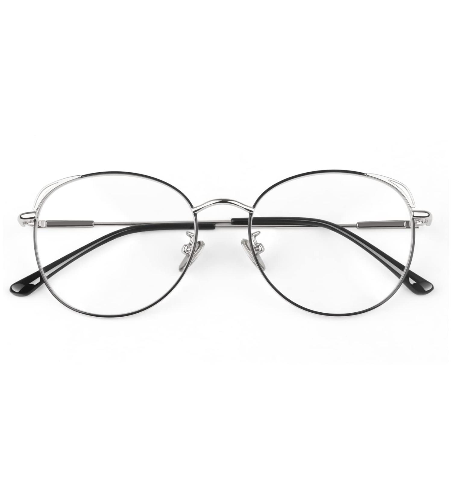 Shop Linvo Women's Cat Eye Vintage Glasses | Classic Metal Frame in Black & Silver - No Prescription Required - Buy Online on GoSupps.com