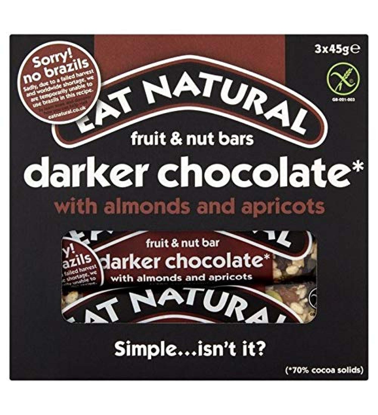 6X Eat Natural Bars Dark 70 % Chocolate Almonds & Apricots 3 x 45g