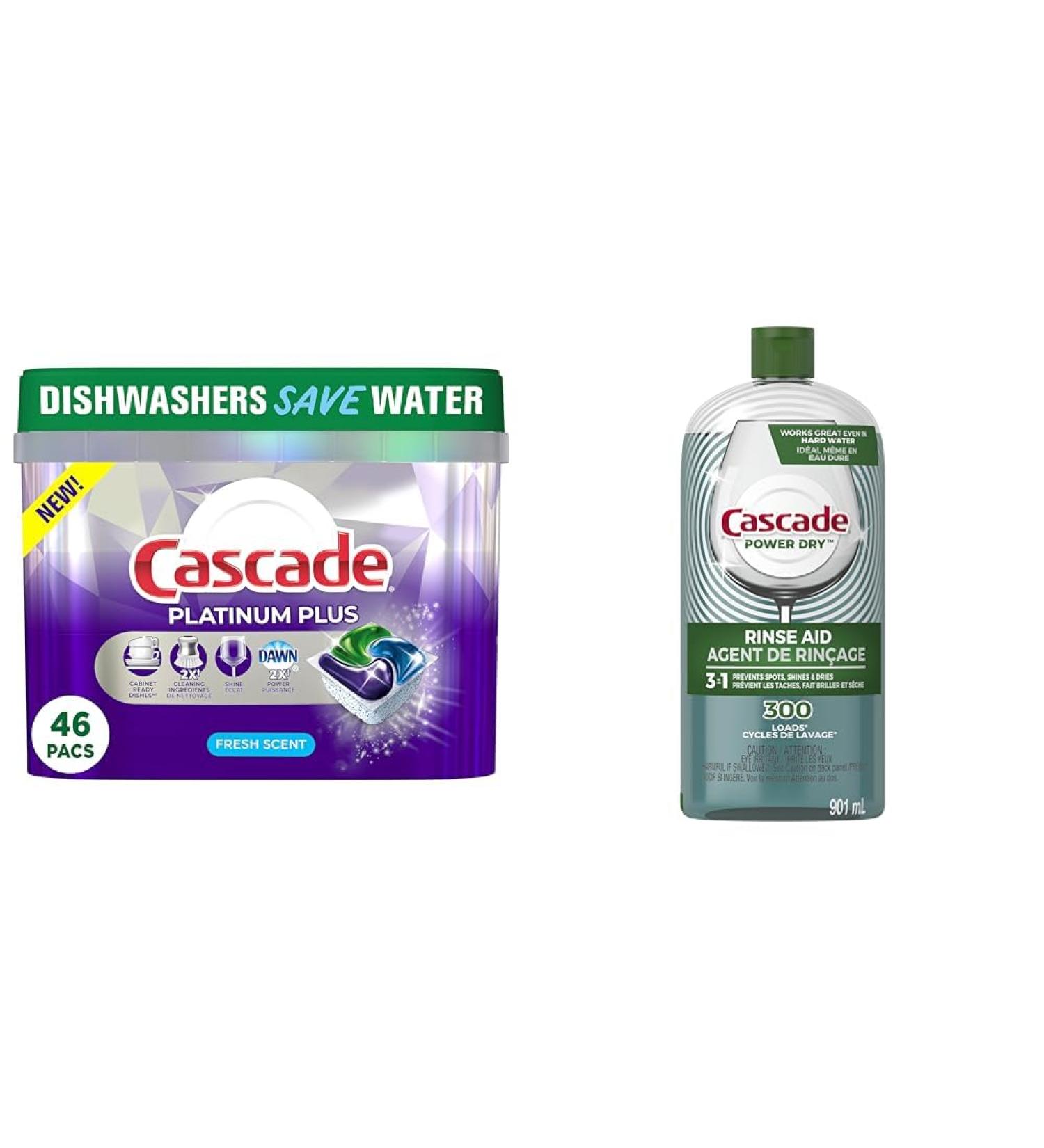 Cascade Dishwasher Detergent Pods + Cascade Dishwasher Rinse Aid (Power Dry) Bundle Detergent Pods+ Dishwasher Rinse Aid - Buy Online on GoSupps.com