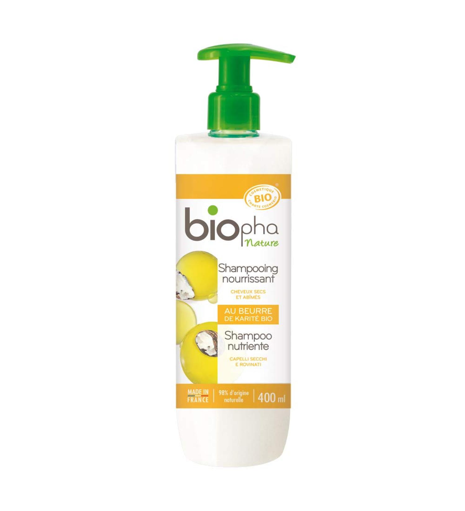 BIOPHA NATURE Biopha Nature Nourishing Shampoo for all hair types Organic olive oil & shea butter Nourished and shiny hair 400ml tube