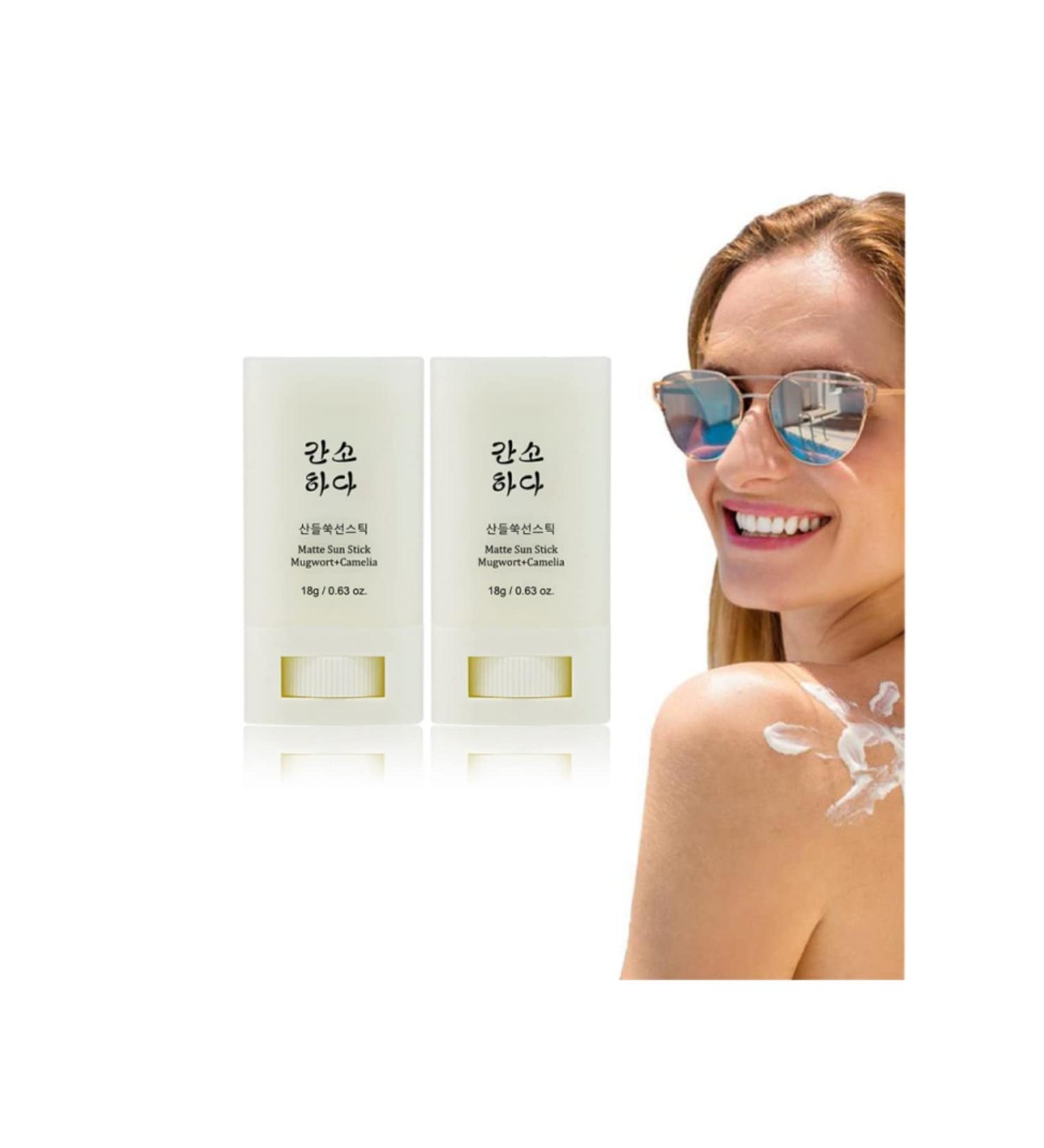 Matte Sun Stick Duo: Mugwort & Camelia SPF50 Organic Sunscreen | Moisturizing & Breathable Formula | Easy to Apply & Refreshing | 2PCS - Buy Online on GoSupps.com