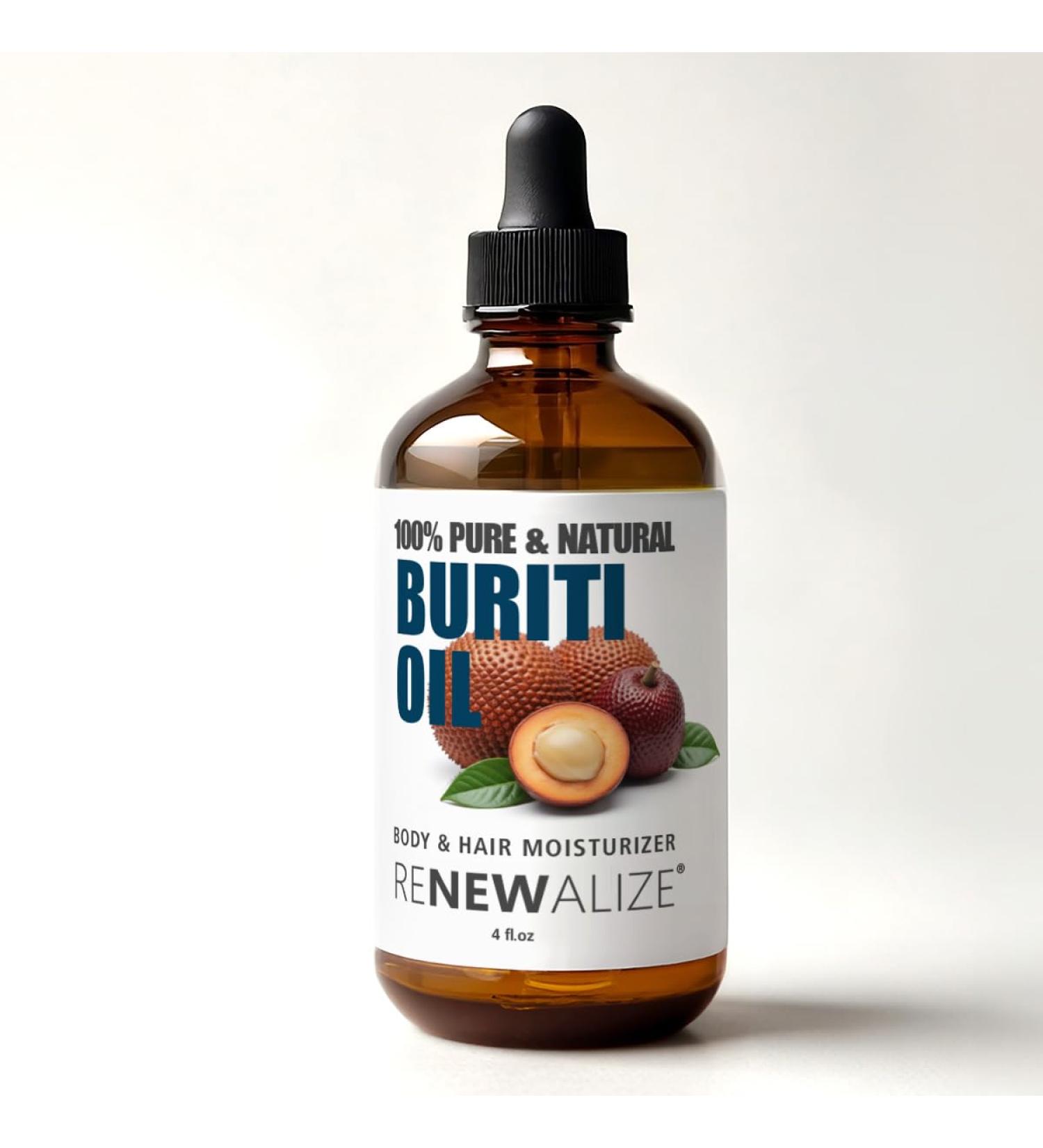 Brazilian Buriti Oil 100% Pure Cold Pressed & Unrefined | Natural Moisturizer for Skin Hair & Nails | Rich in Beta-Carotene | (4 Fl Oz) 2 Fl Oz (Pack of 1)