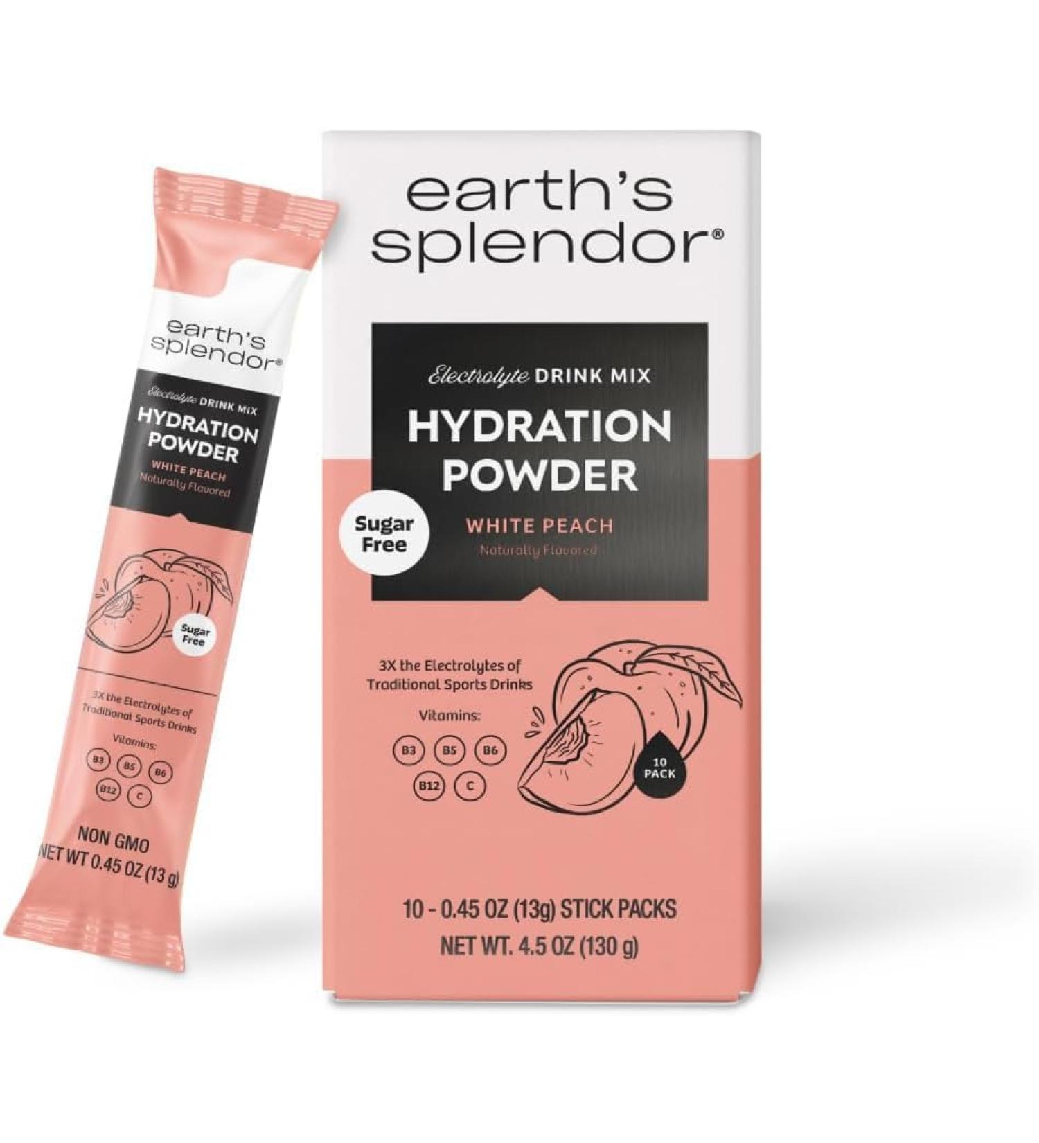 Earth's Splendor Electrolytes Powder Packets Sugar Free White Peach Hydration Sticks with Essential Vitamins for Energy & Sports Performance Travel-Friendly Single-Serve Packets for Daily Use 10 Pack - Buy Online on GoSupps.com