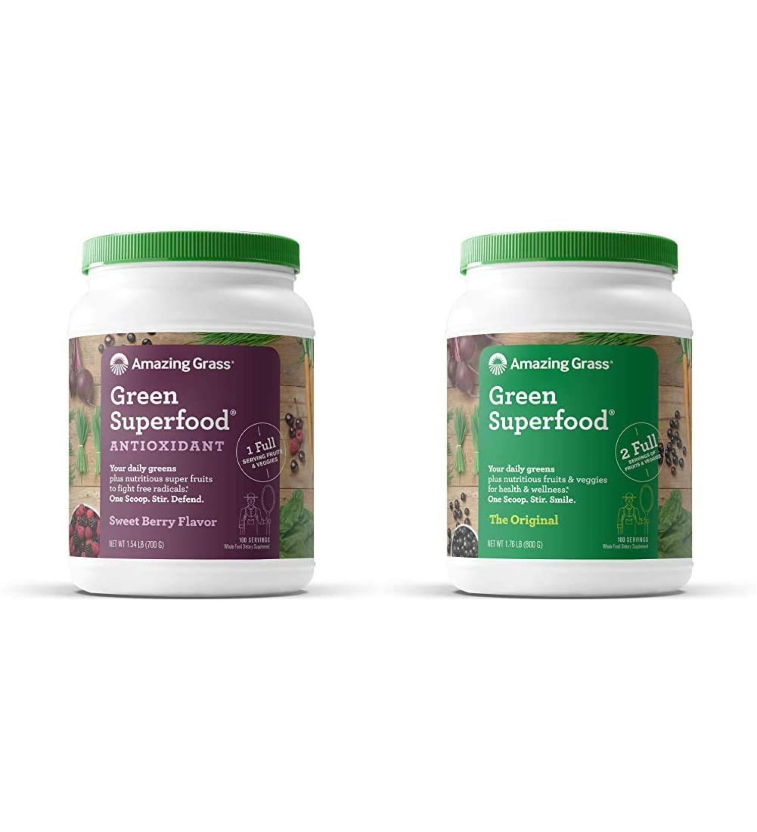 Amazing Grass Greens Blend Antioxidant Greens Blend Superfood (100 Servings) Antioxidant Berry + Original 100 Servings - Buy Online on GoSupps.com