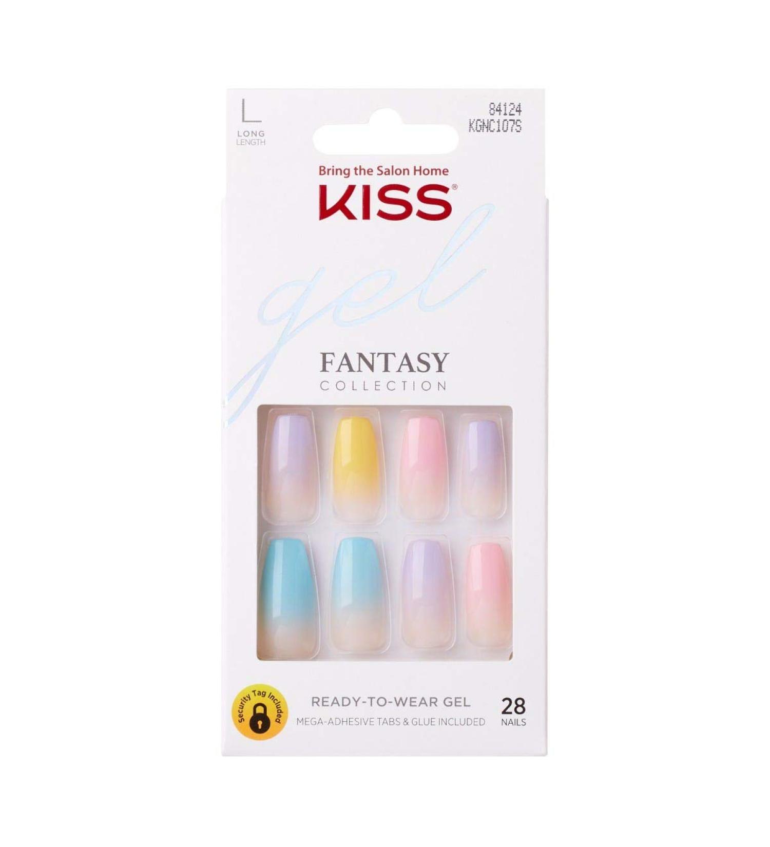 KISS Gel Fantasy Destiny Long Multi-Colored Pastel Tips Nail Kit - 28 Fake Nails with Adhesive Tabs, Glue, Manicure Stick & File - Buy Online on GoSupps.com